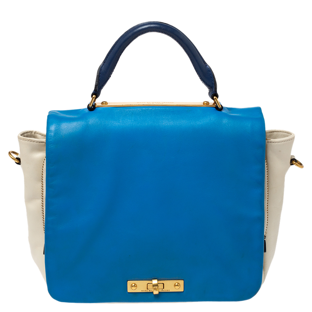 Image of Marc By Marc Jacobs Blue/White Leather Goodbye Columbus Top Handle Bag