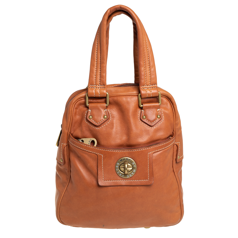 Marc by Marc Jacobs Brown Leather Turnlock Pocket Satchel