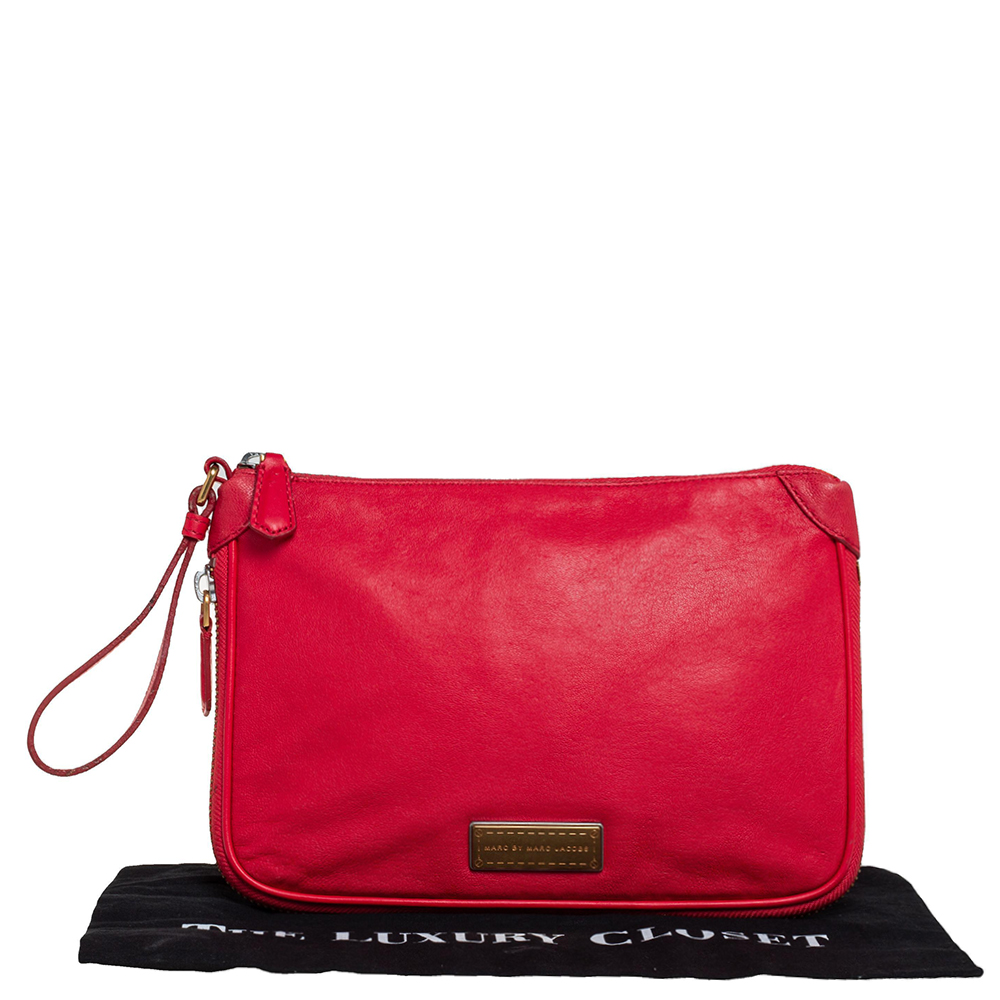 Marc By Marc Jacobs Red Leather Classic Q Wristlet Clutch