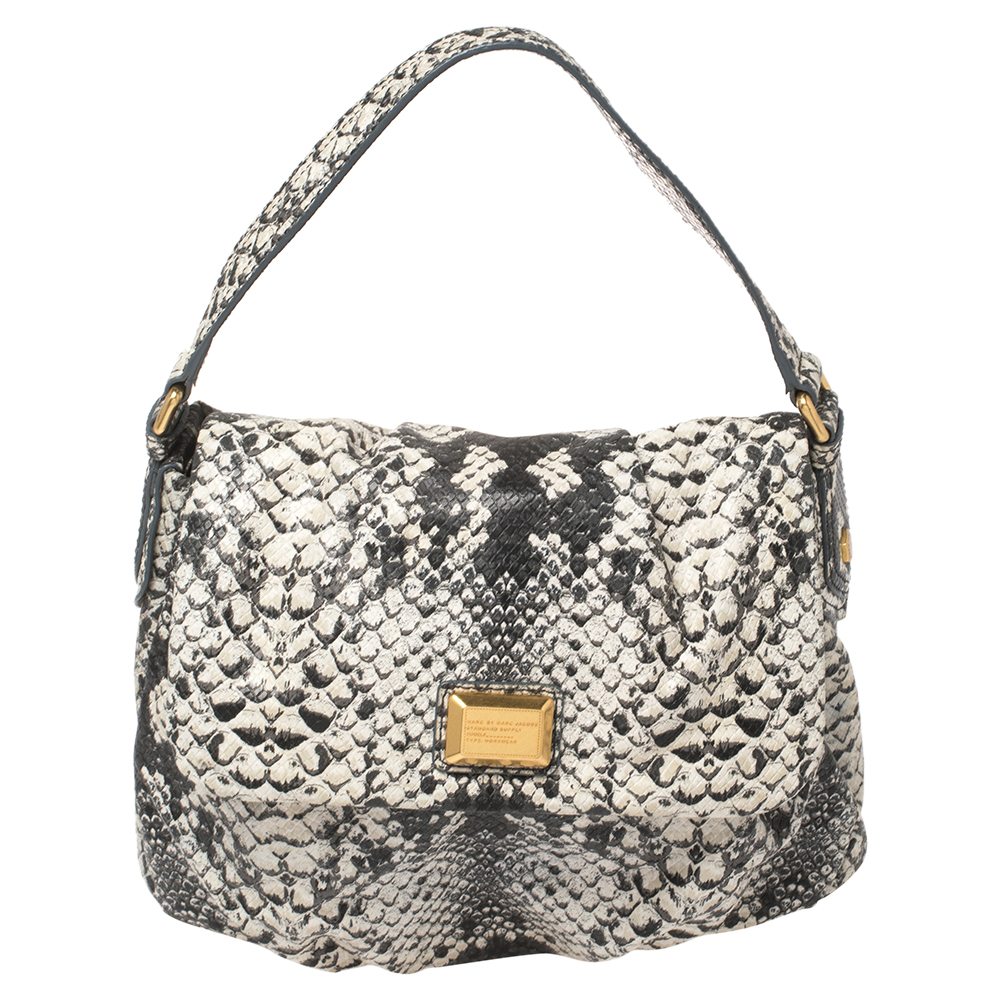 Marc by Marc Jacobs Black/White Python Embossed Leather Classic Q Lil Ukita Satchel