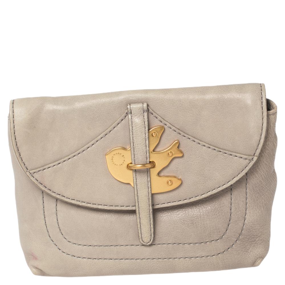 Marc By Marc Jacobs Grey Leather Petal To The Metal Pouch