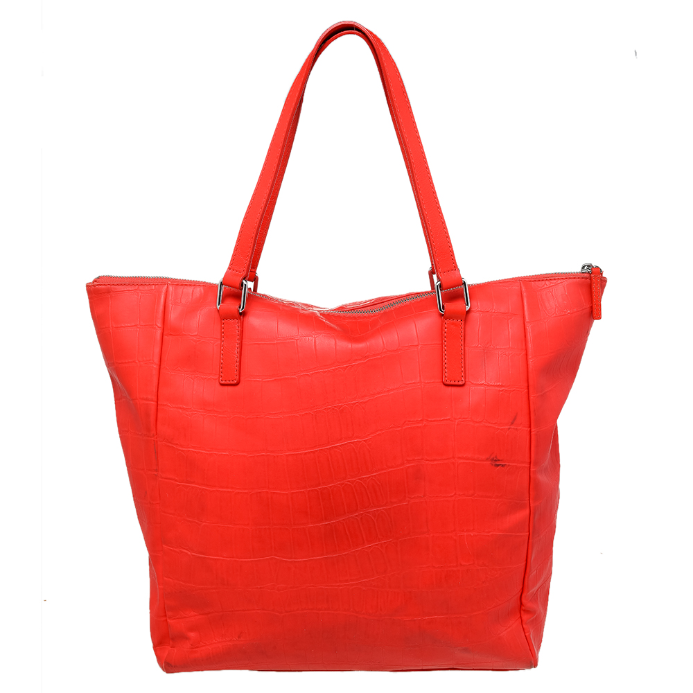 Marc By Marc Jacobs Bright Orange Croc Embossed PVC And Leather Tote