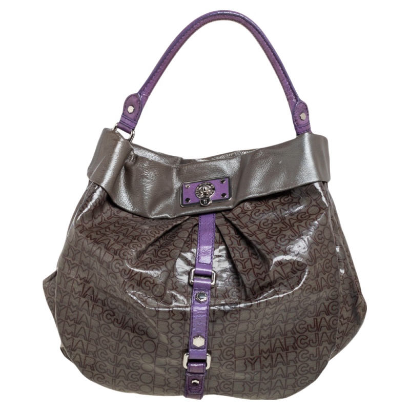 Marc By Marc Jacobs Purple/Grey Coated Canvas and Leather Lil Riz Hobo