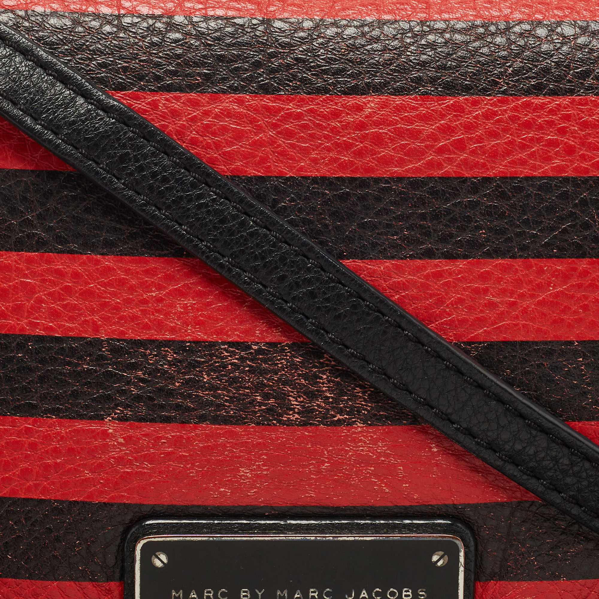 Marc By Marc Jacobs Red/Black Stripe Leather Percy Flap Crossbody Bag