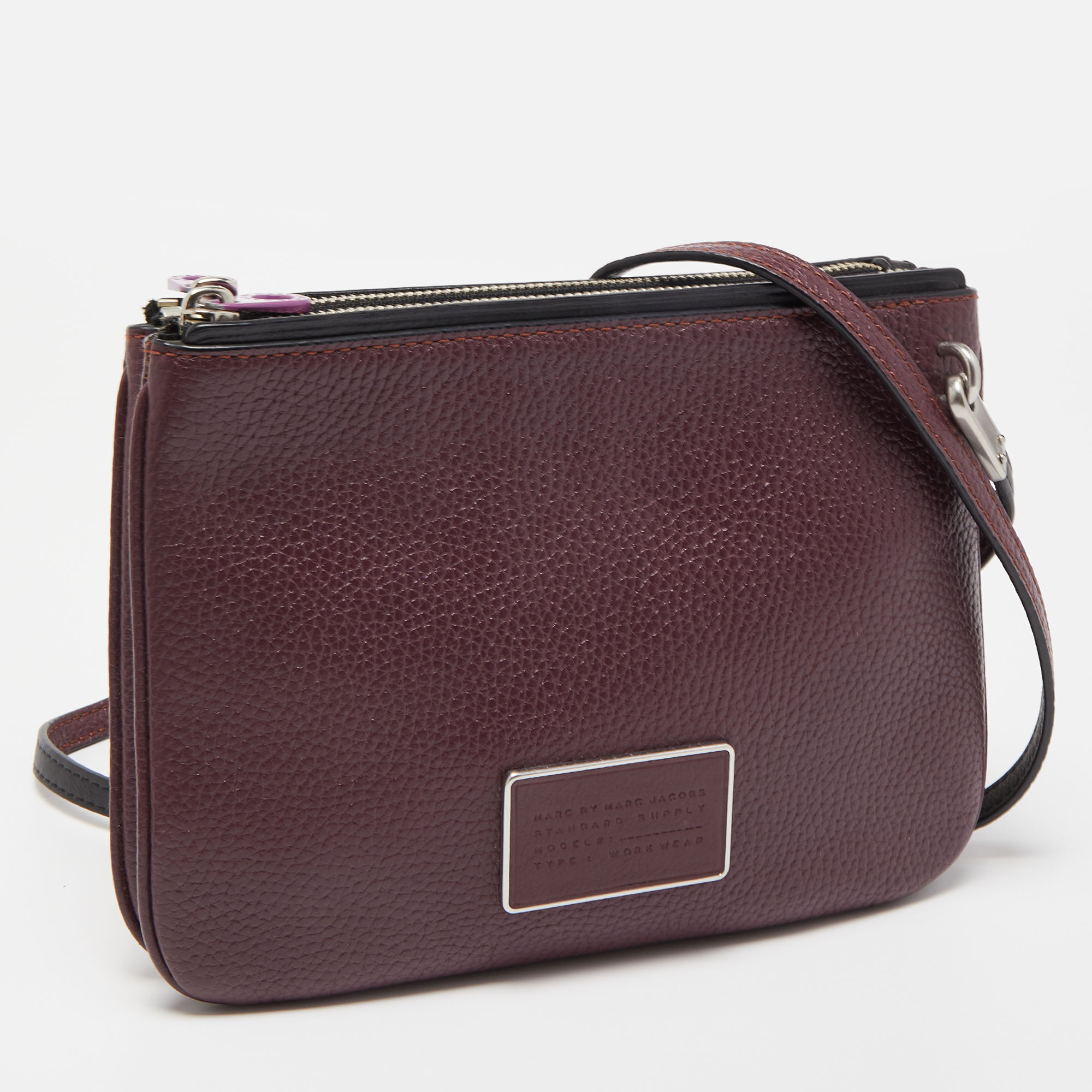 Marc By Marc Jacobs Plum Leather Ligero Double Percy Crossbody Bag