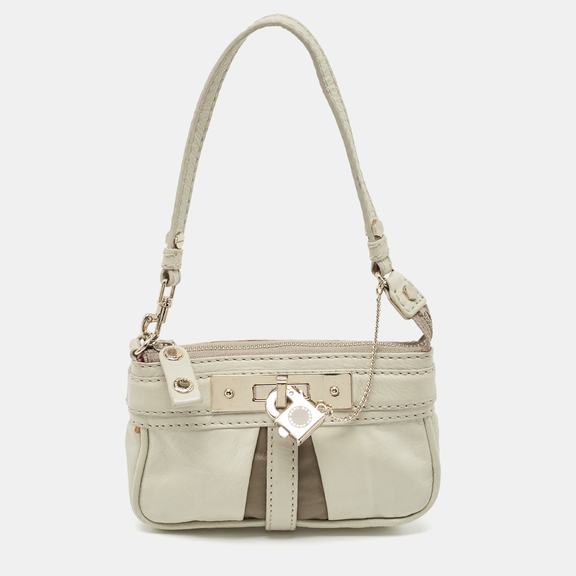 Marc By Marc Jacobs Off White Leather Padlock Charm Pochette Bag