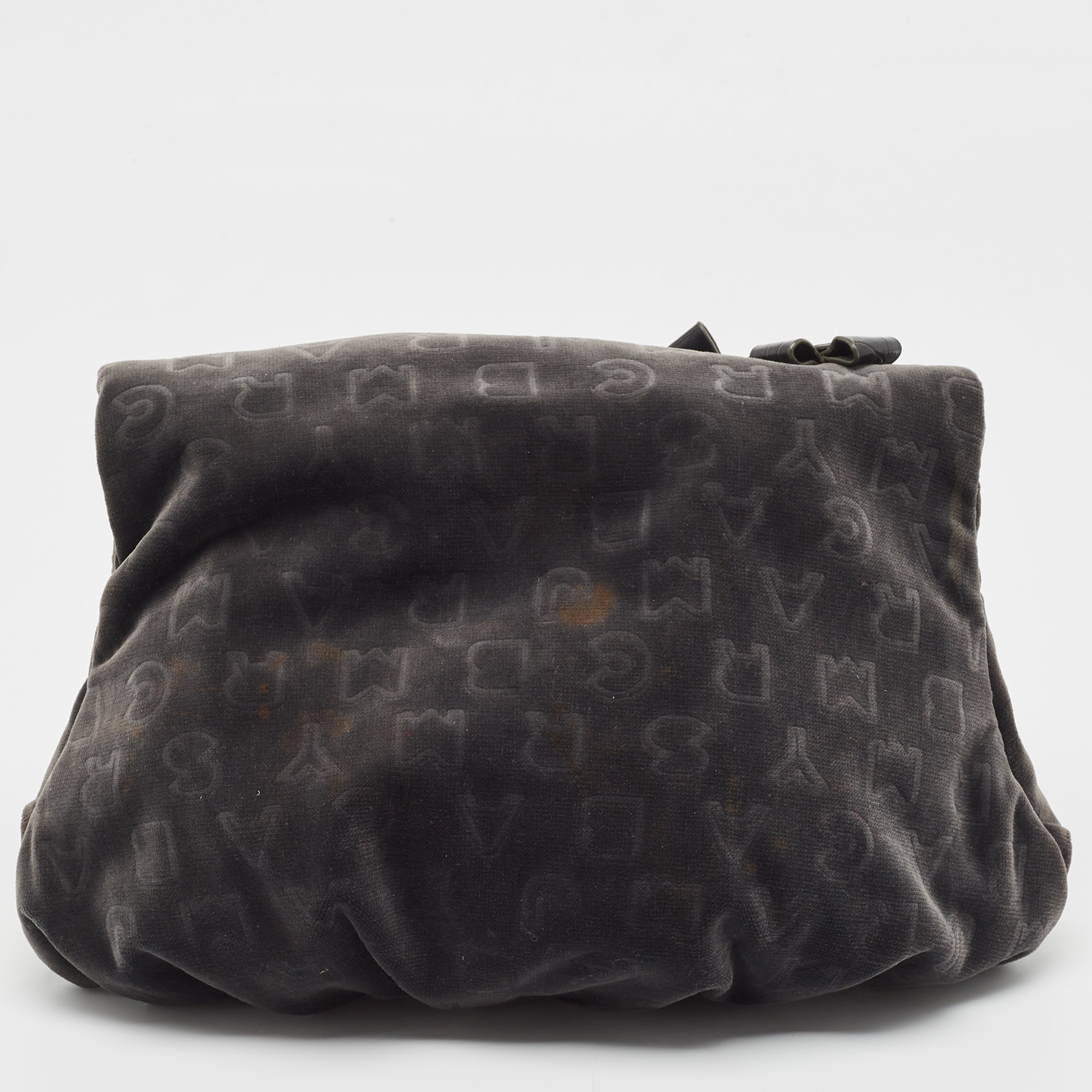 Marc By Marc Jacobs Grey/Black Velvet And Croc Embossed Leather Bow Fold Over Clutch