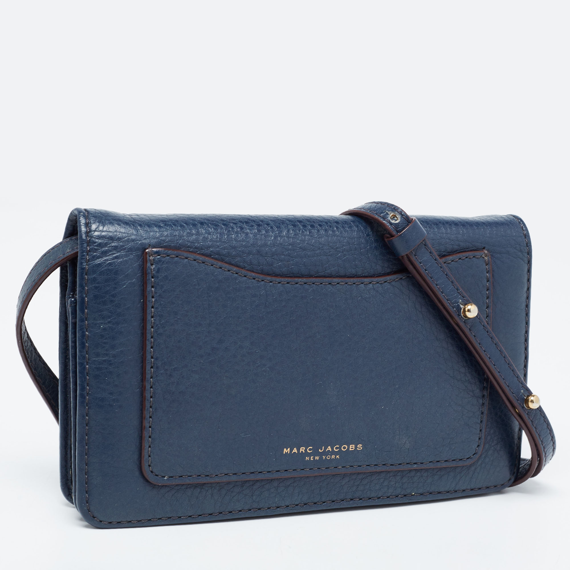 Marc Jacobs Navy Blue Leather Recruit Wallet On Strap