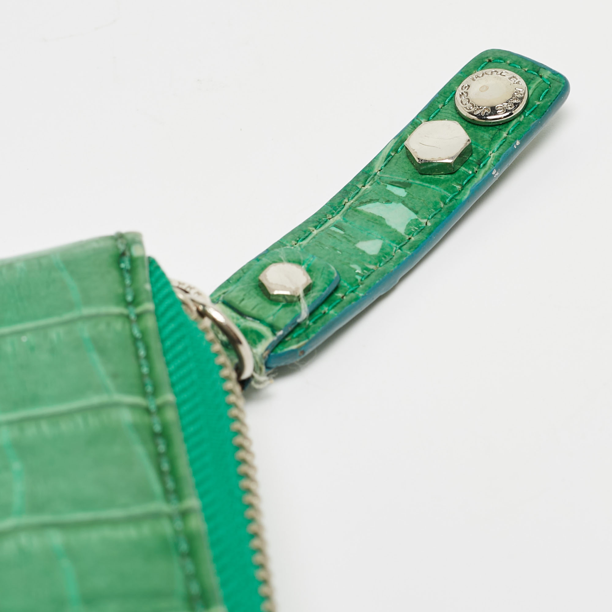 Marc By Marc Jacobs Green Croc Embossed Patent Leather Zip Around Wallet
