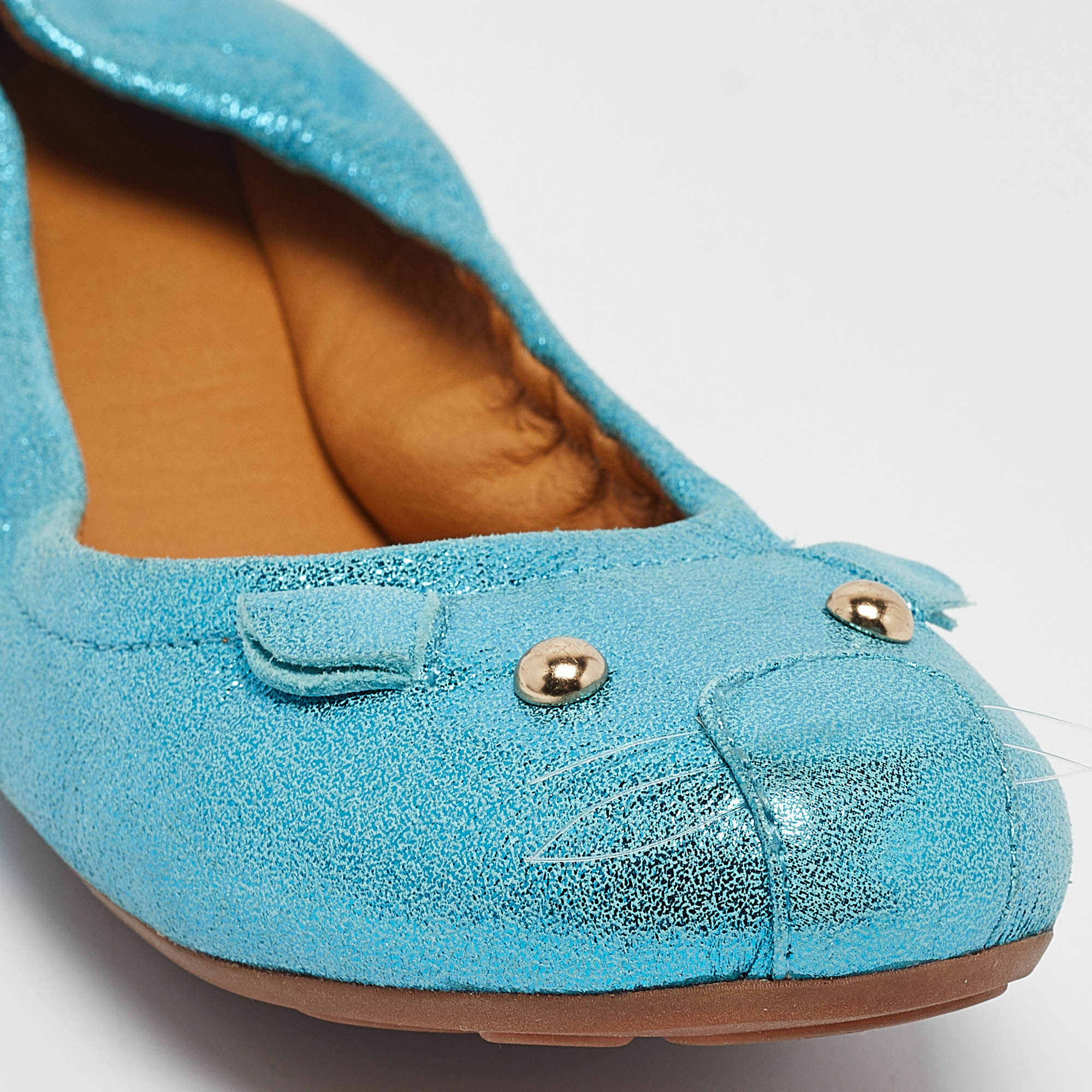 Marc By Marc Jacobs Metallic Blue Textured Suede Mouse Scrunch Ballet Flats Size 37