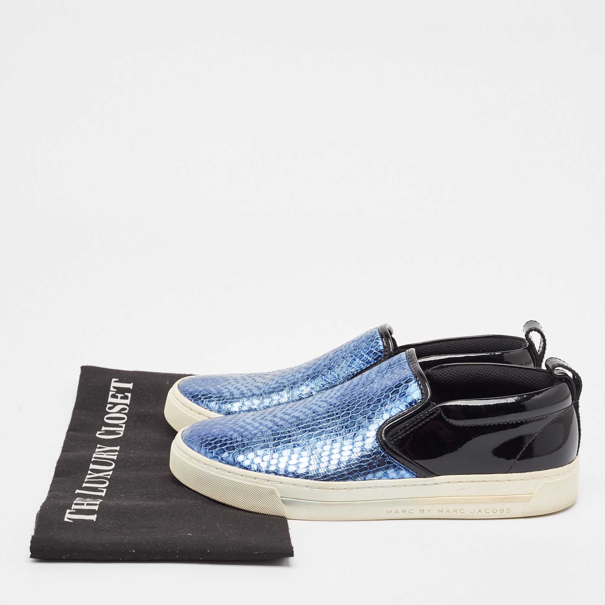 Marc By Marc Jacobs Blue Patent Leather And Python Embossed Leather Broome Sneakers Size 36