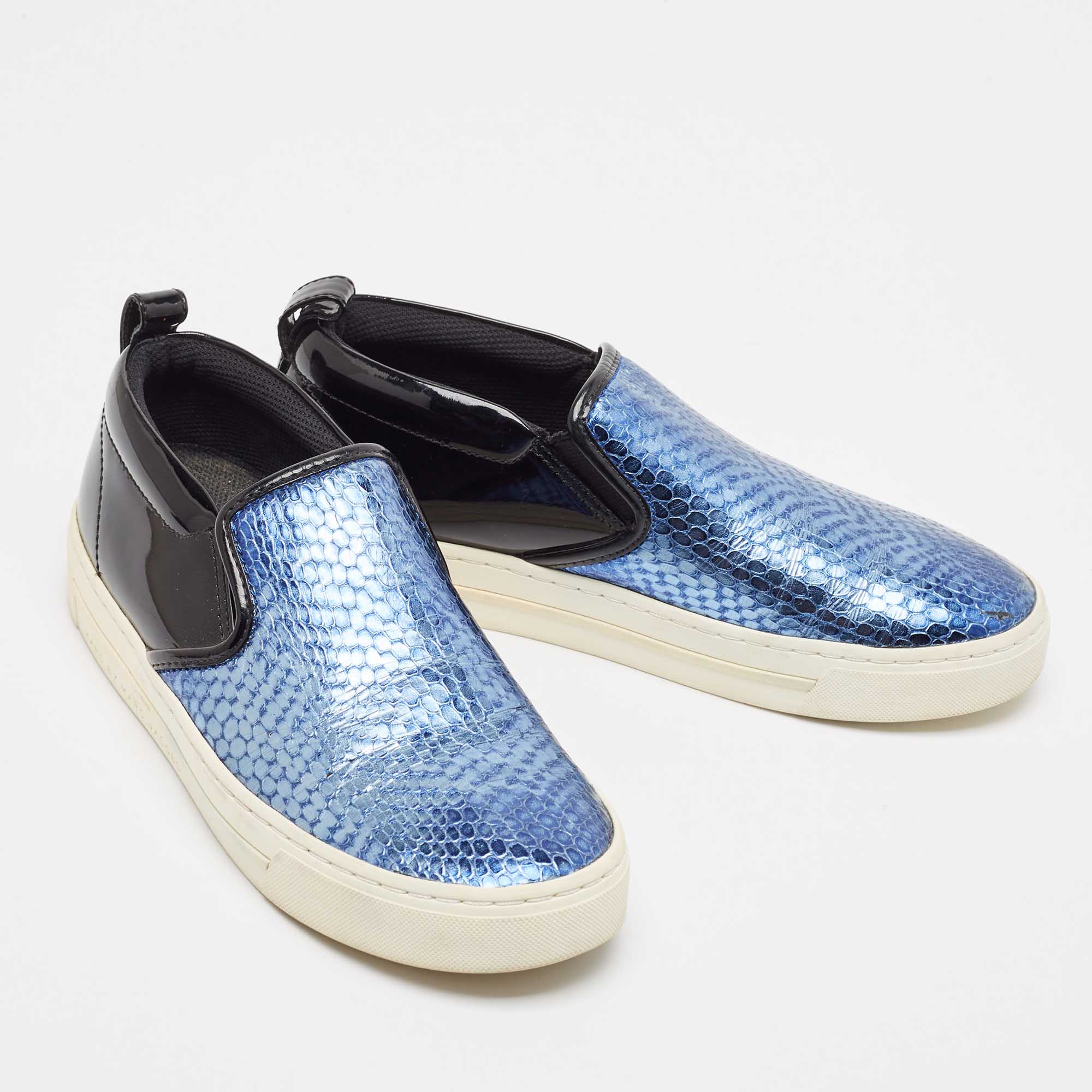 Marc By Marc Jacobs Blue Patent Leather And Python Embossed Leather Broome Sneakers Size 36