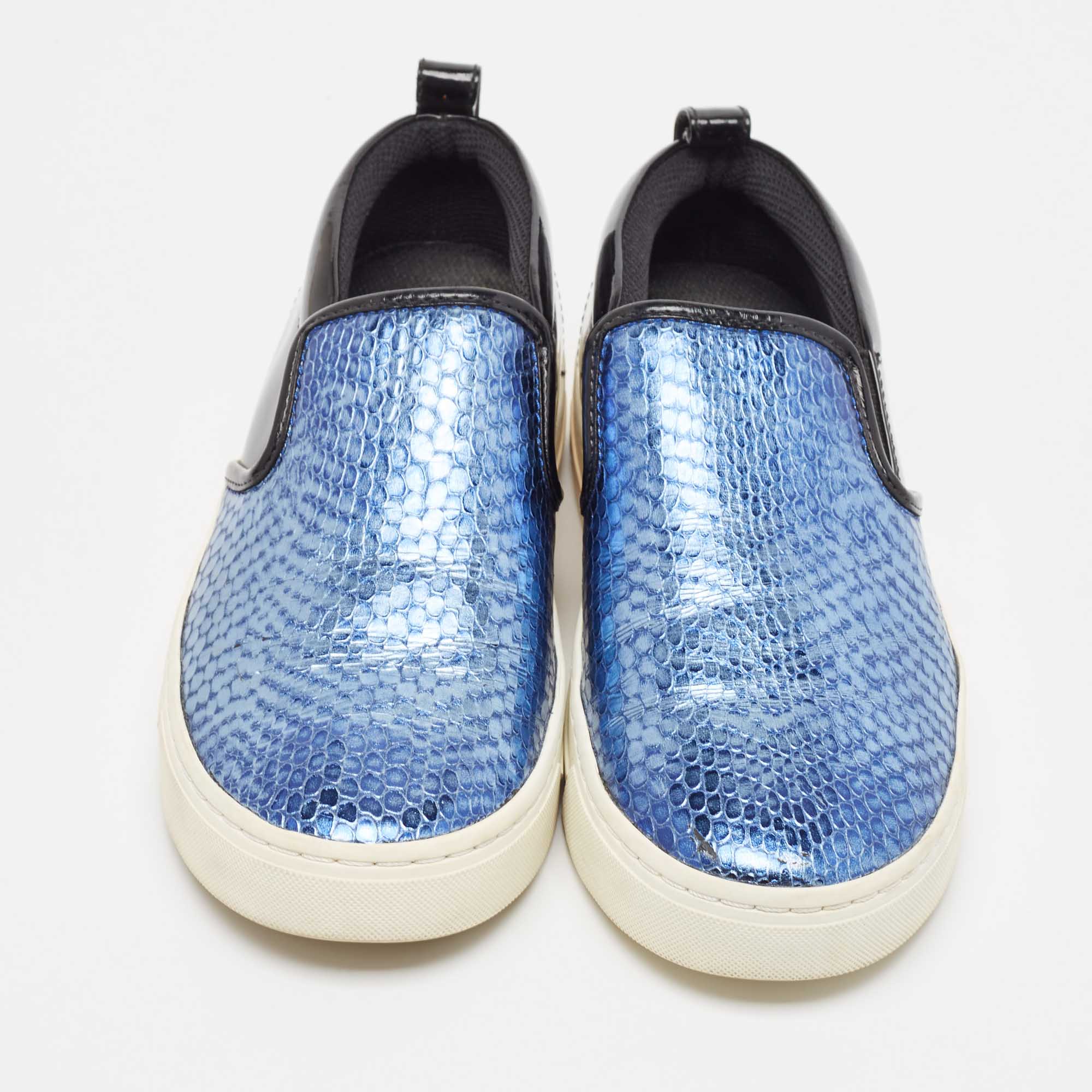 Marc By Marc Jacobs Blue Patent Leather And Python Embossed Leather Broome Sneakers Size 36