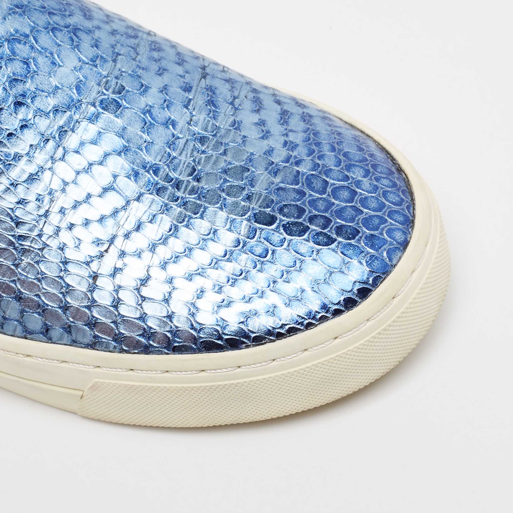 Marc By Marc Jacobs Blue Patent Leather And Python Embossed Leather Broome Sneakers Size 36