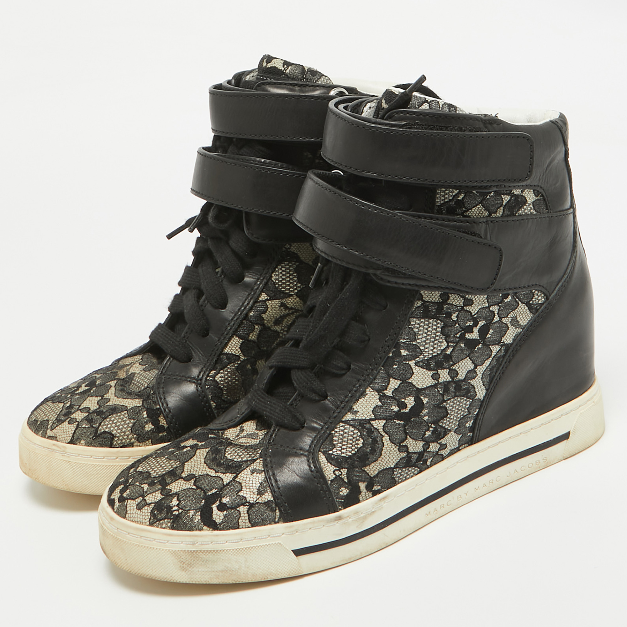 Marc By Marc Jacobs Black Leather And Mesh High Top Sneakers Size 41