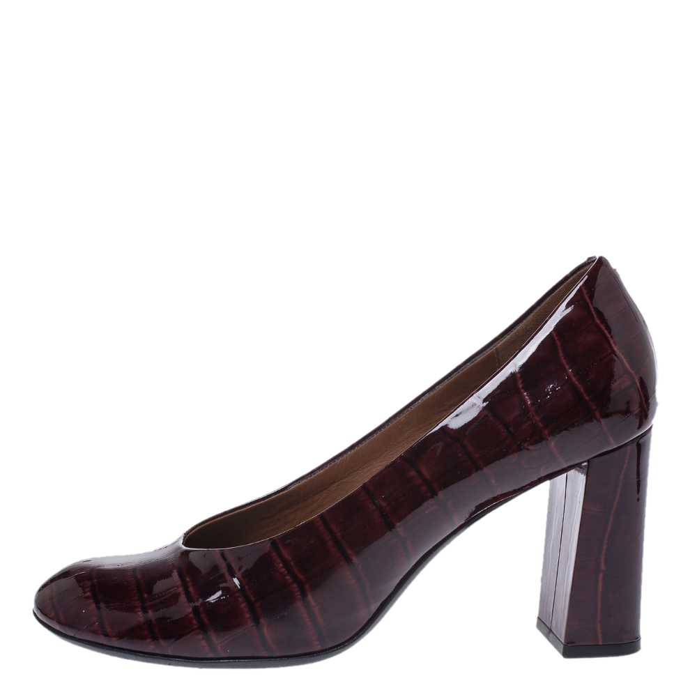 

Marc by Marc Jacobs Burgundy Croc Embossed Patent Leather Block Heel Pumps Size