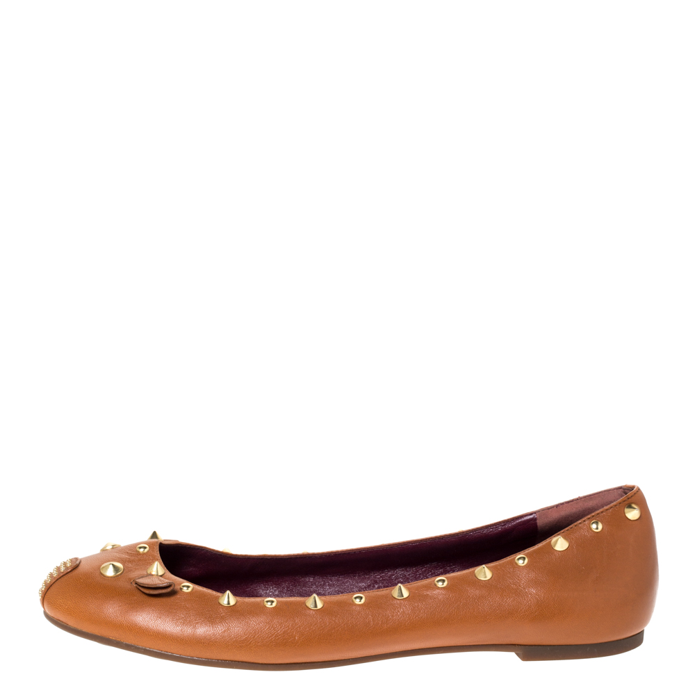 

Marc by Marc Jacobs Tan Leather Spike Trim Mouse Ballet Flats Size