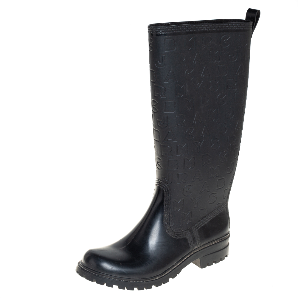 Marc by Marc Jacobs Black Rubber Alphabet Rain Boots Size 38