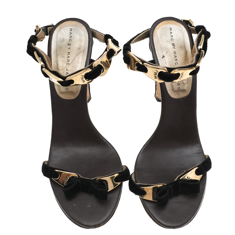 Marc By Marc Jacobs Black Velvet Bow Open Toe Sandals Size 38