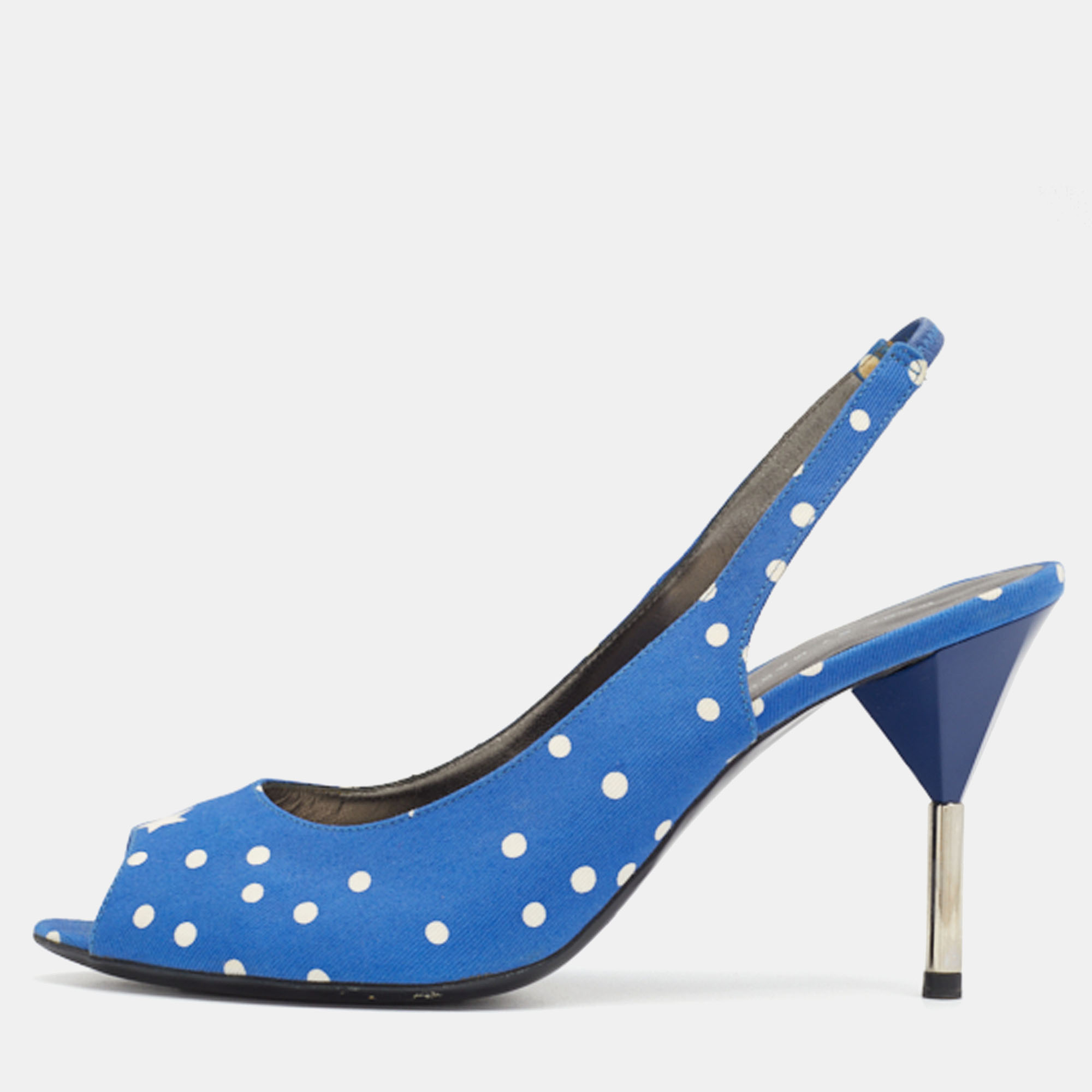 Marc By Marc Jacobs Blue Polka Dots Fabric Slingback Sandals Size 37.5