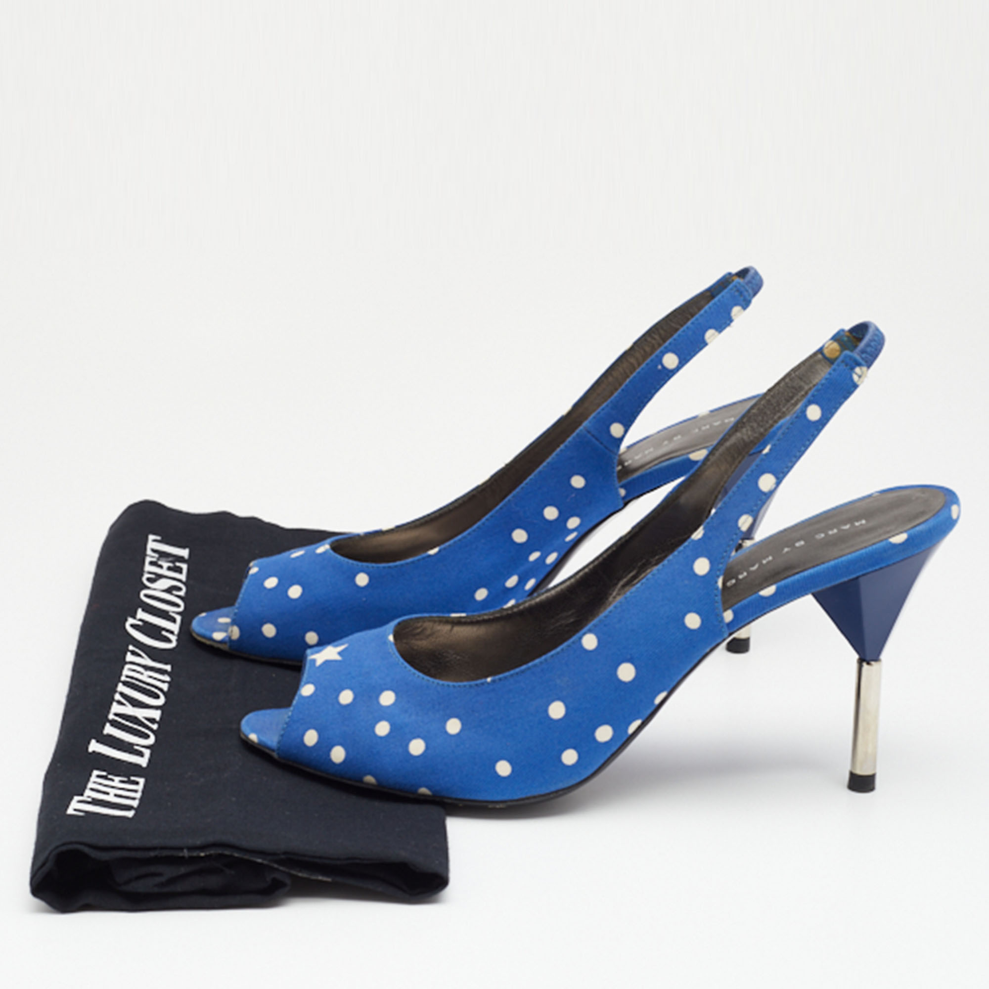 Marc By Marc Jacobs Blue Polka Dots Fabric Slingback Sandals Size 37.5