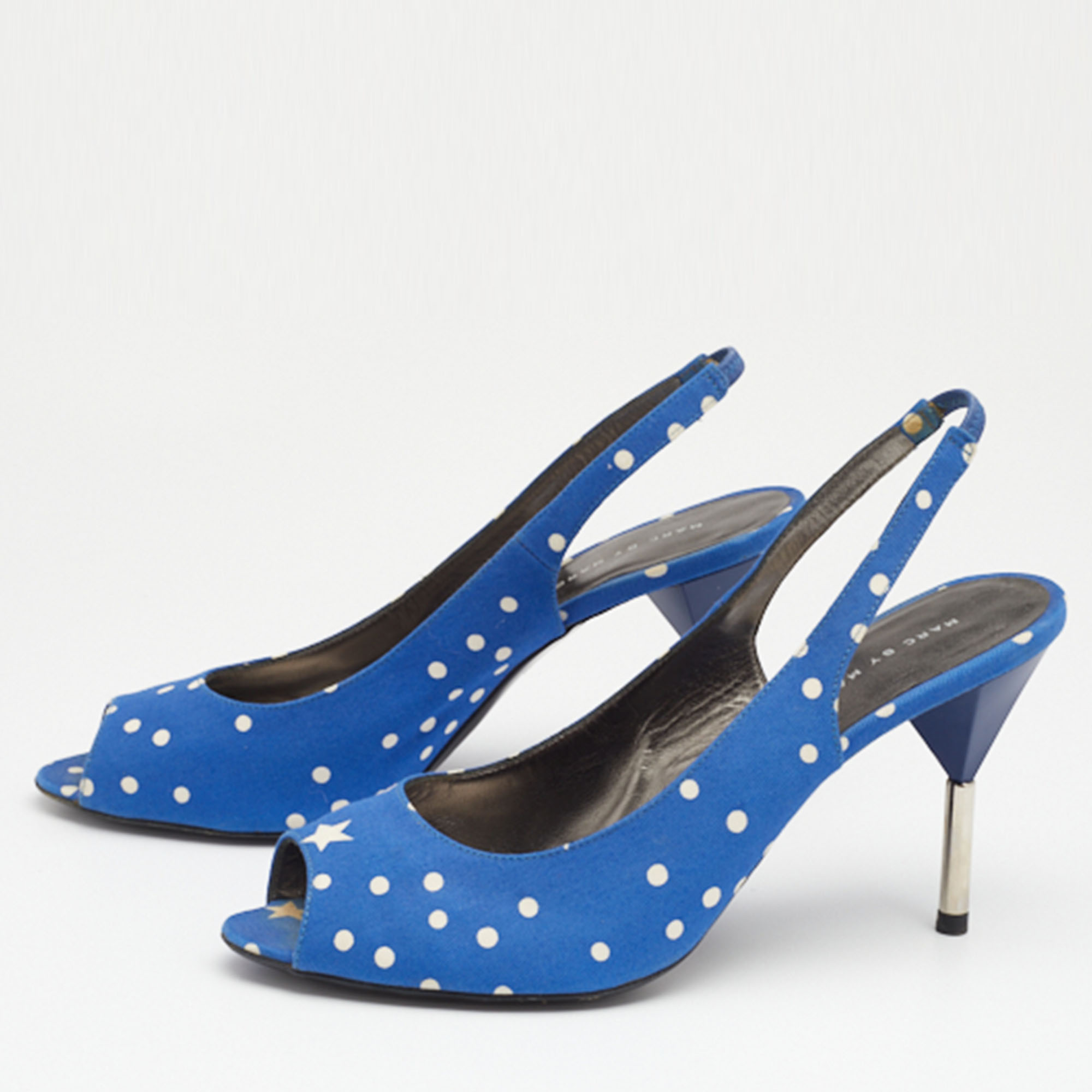 

Marc by Marc Jacobs Blue Polka Dots Fabric Slingback Sandals Size