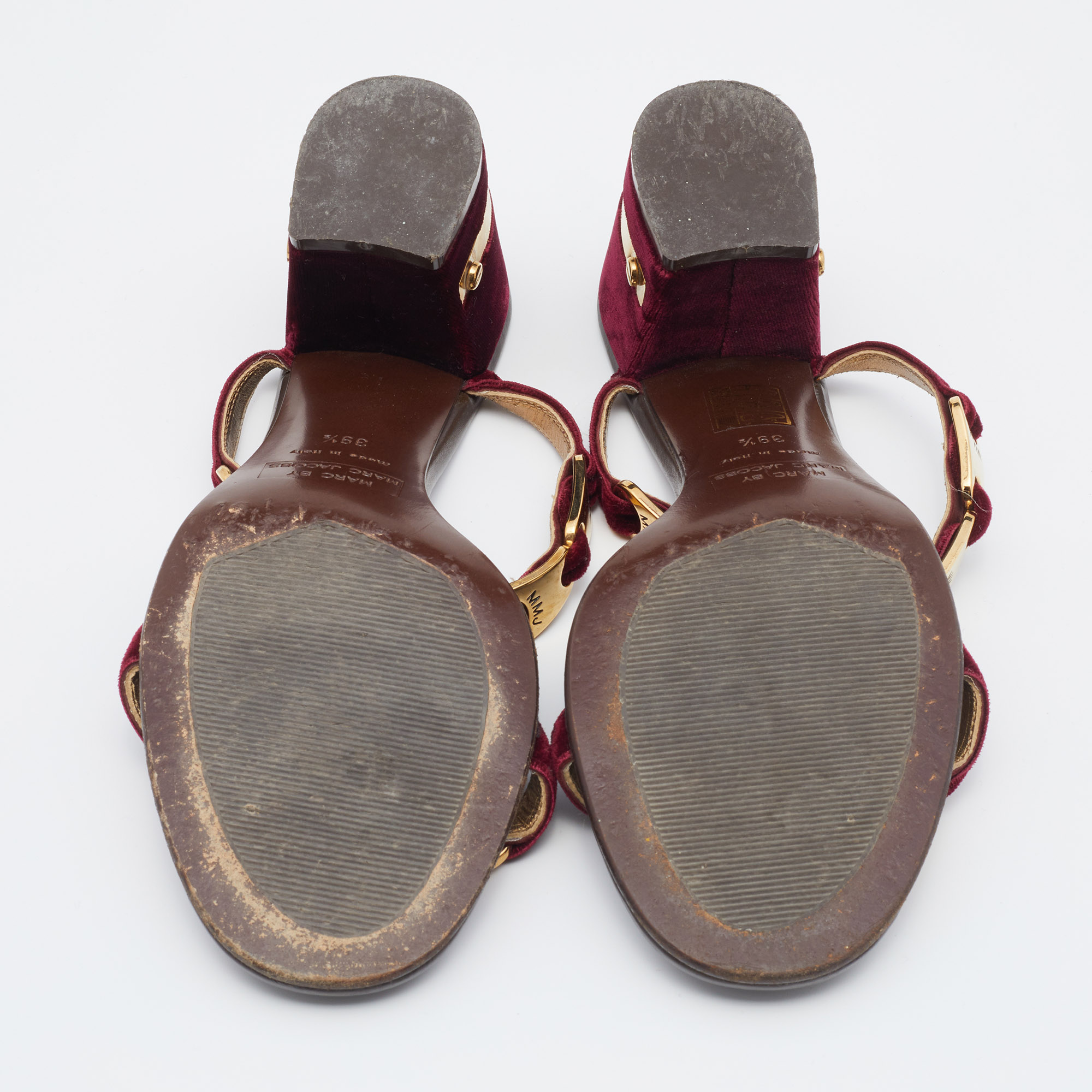 Marc By Marc Jacobs Burgundy Velvet Bow Block Heel Slide Sandals Size 39.5