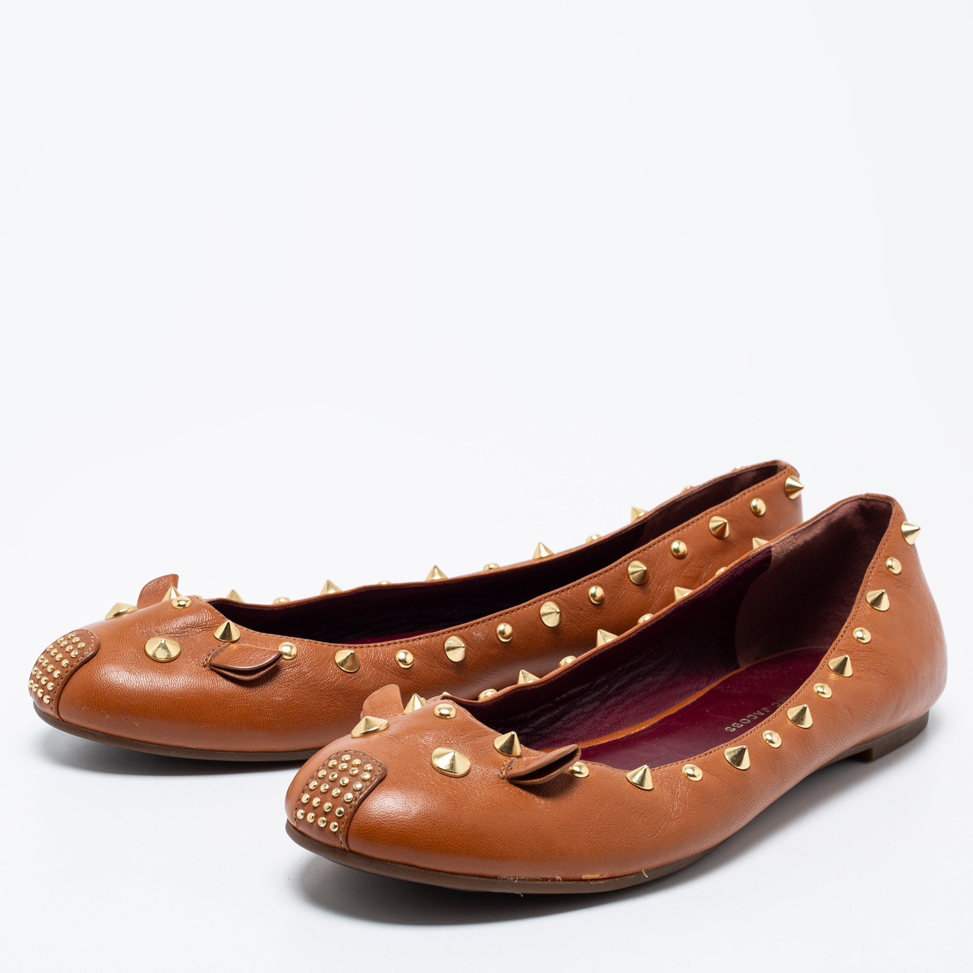 

Marc by Marc Jacobs Brown Leather Spike Mouse Ballet Flats Size