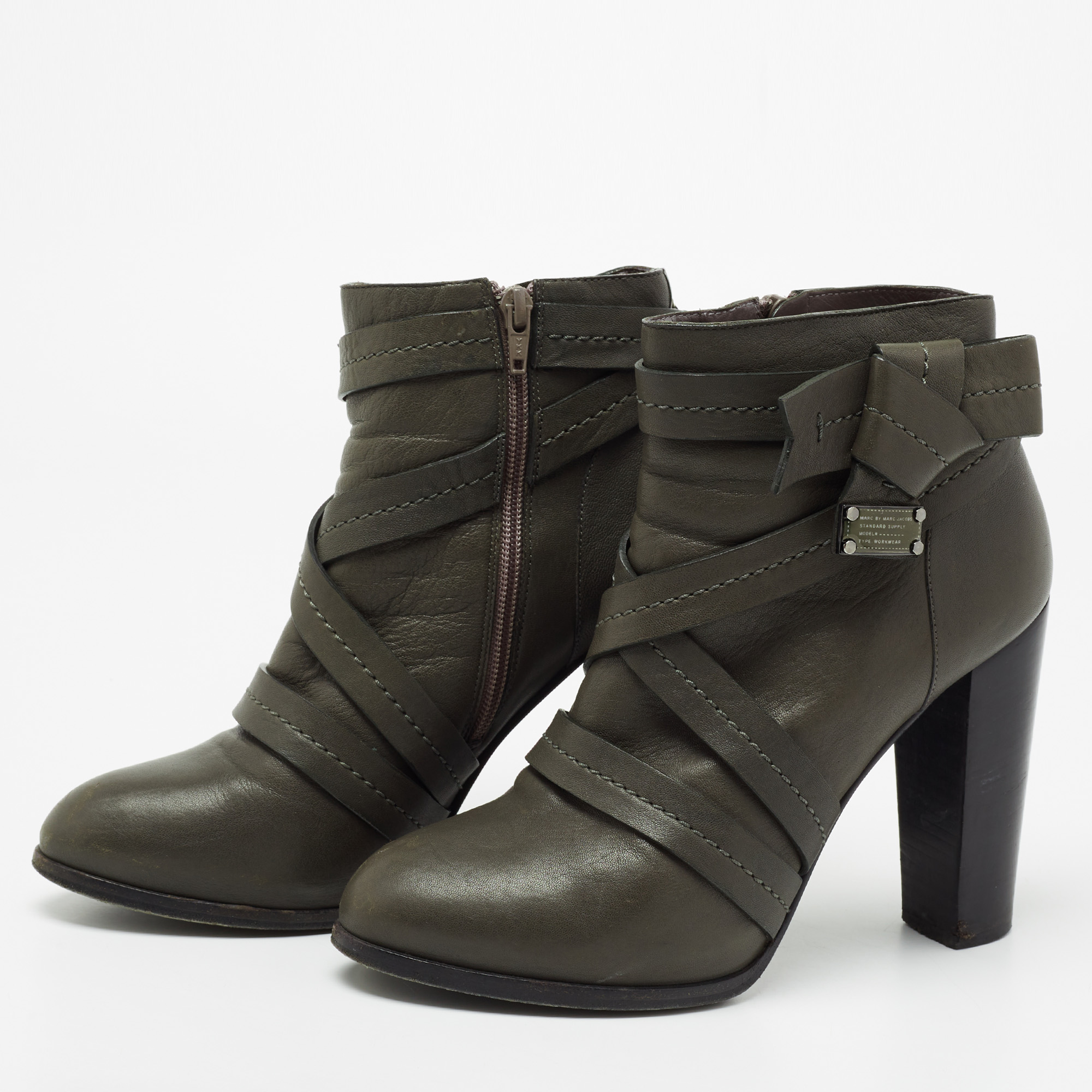 

Marc by Marc Jacobs Dark Green Leather Strappy Ankle Booties Size