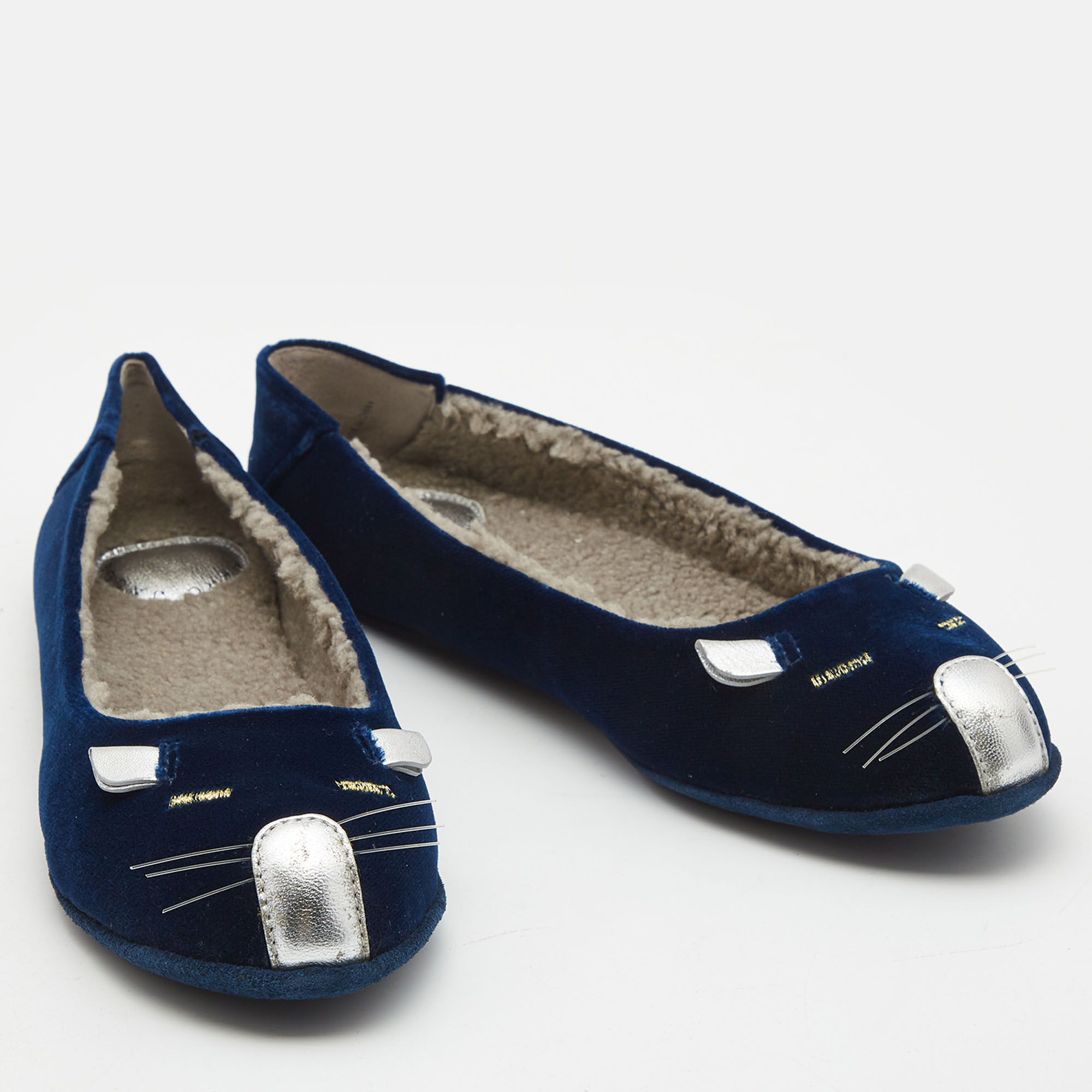 Marc By Marc Jacobs Navy Blue Velvet And Leather Cat Ballet Flats Size 36.5