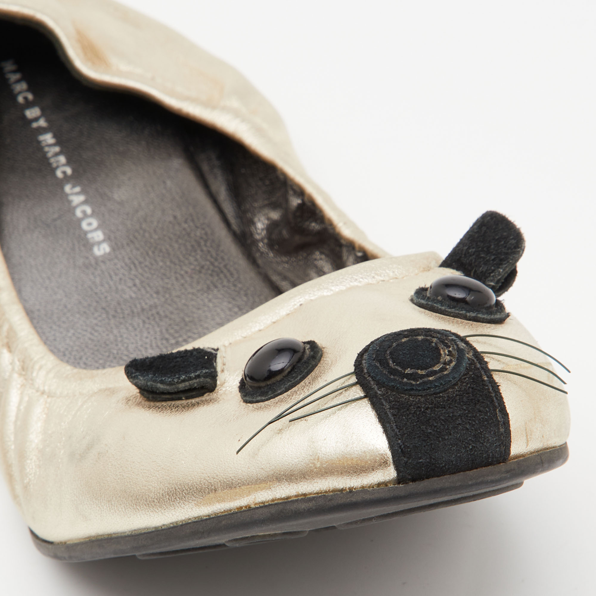 Marc By Marc Jacobs Gold/Black Leather Mouse Ballet Flats Size 40