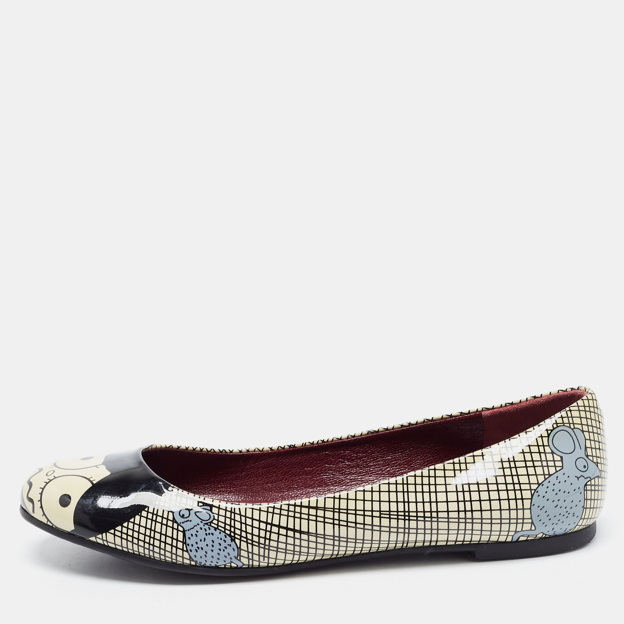 Marc By Marc Jacobs Multicolour Printed Patent Leather Ballet Flats Size 36