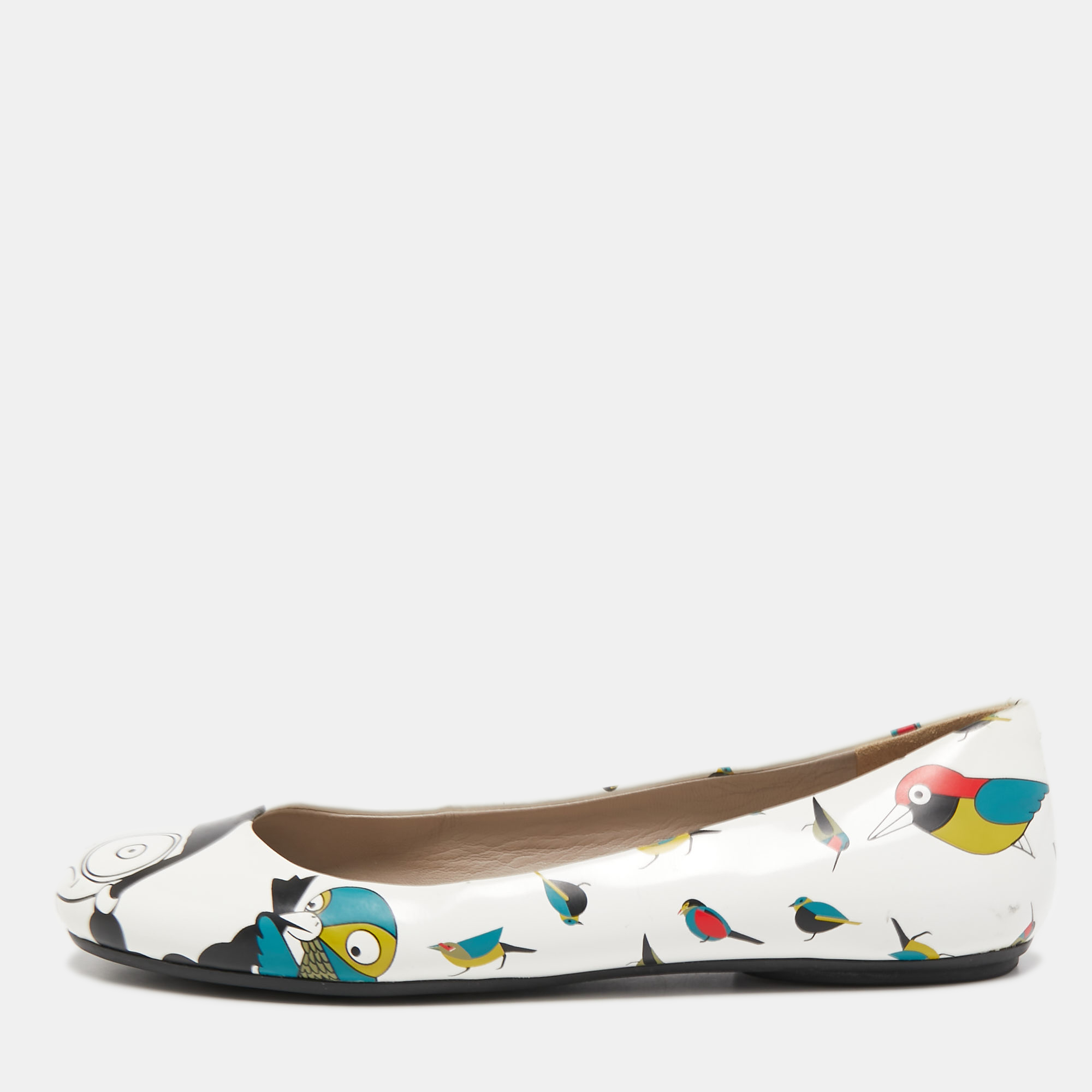 Marc By Marc Jacobs White Bird Print Leather Ballet Flats Size 35