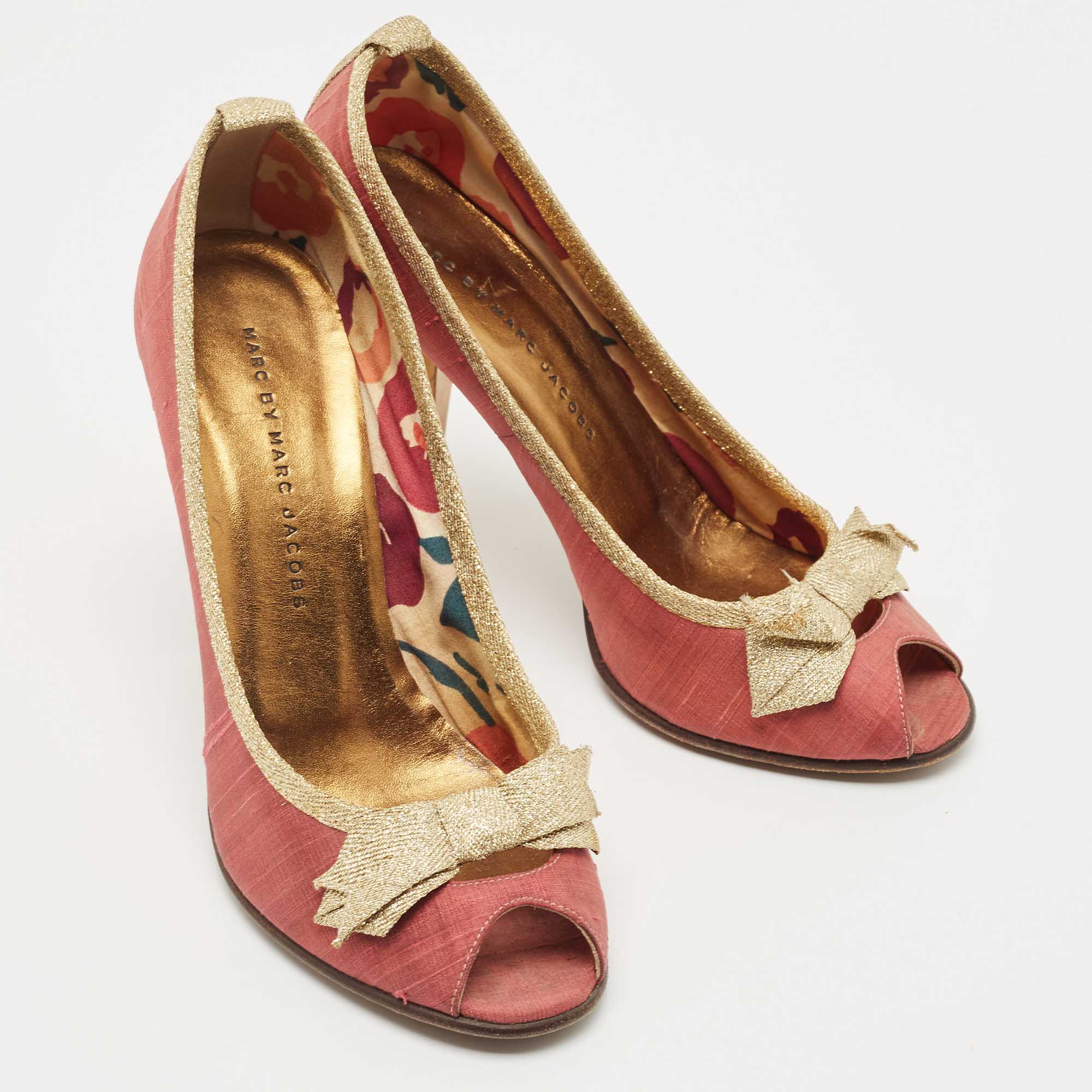 Marc By Marc Jacobs Pink Fabric Bow Detail Open Toe Pumps Size 37