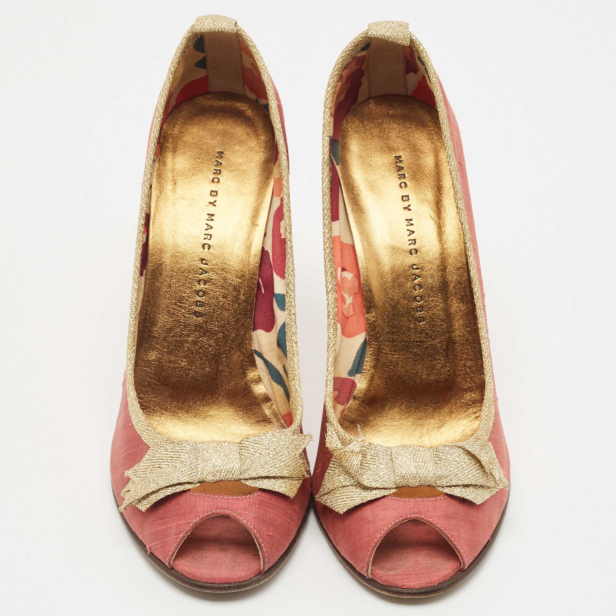 Marc By Marc Jacobs Pink Fabric Bow Detail Open Toe Pumps Size 37