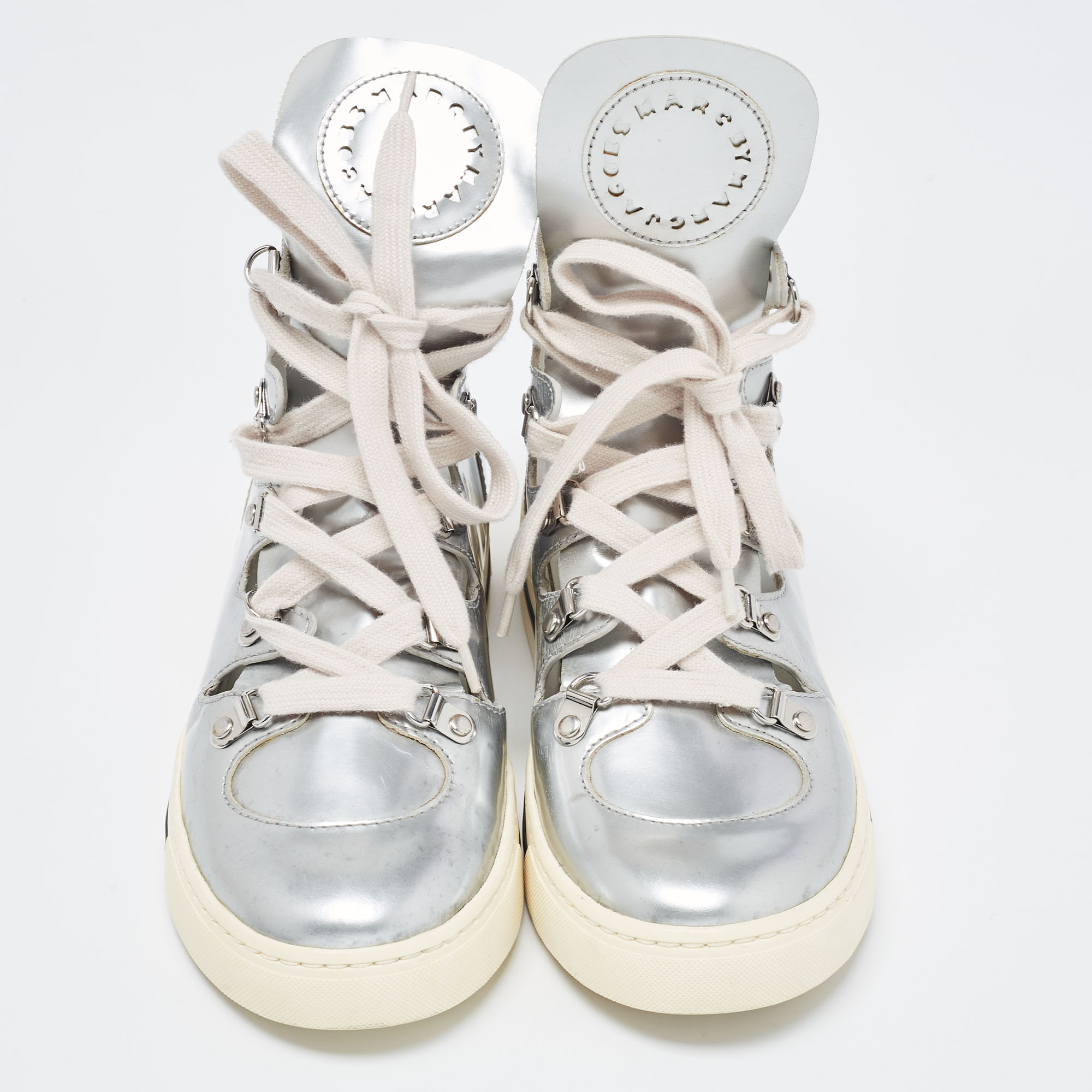 Marc By Marc Jacobs Silver Leather High Top Sneakers Size 37