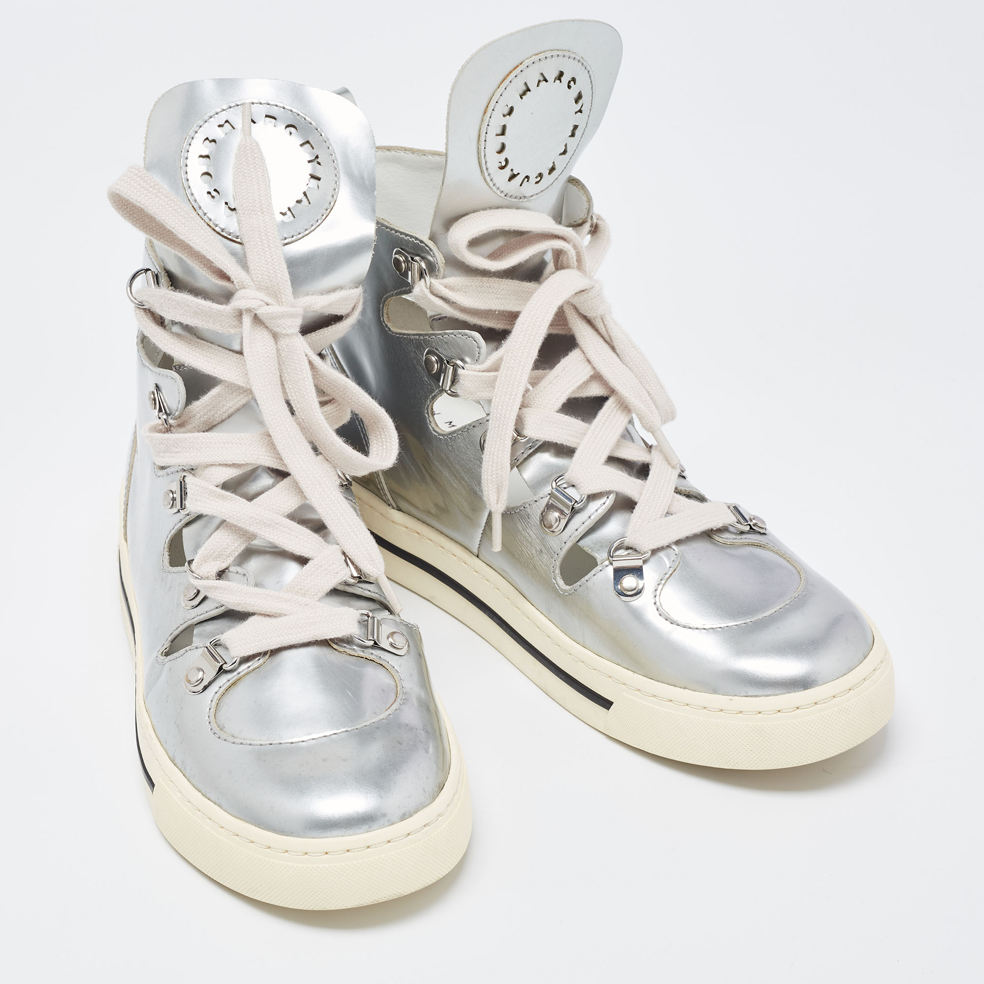 Marc By Marc Jacobs Silver Leather High Top Sneakers Size 37