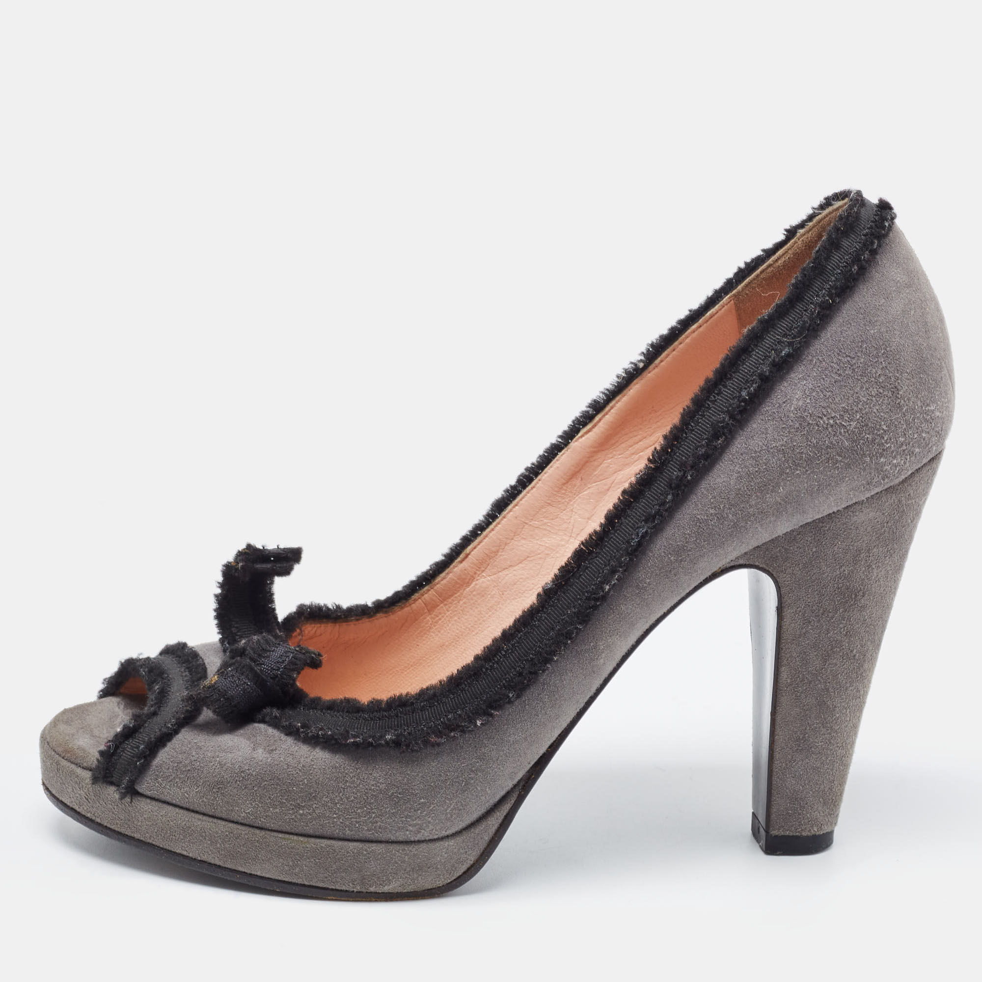 Marc By Marc Jacobs Grey Suede Bow Peep Toe Pumps Size 37