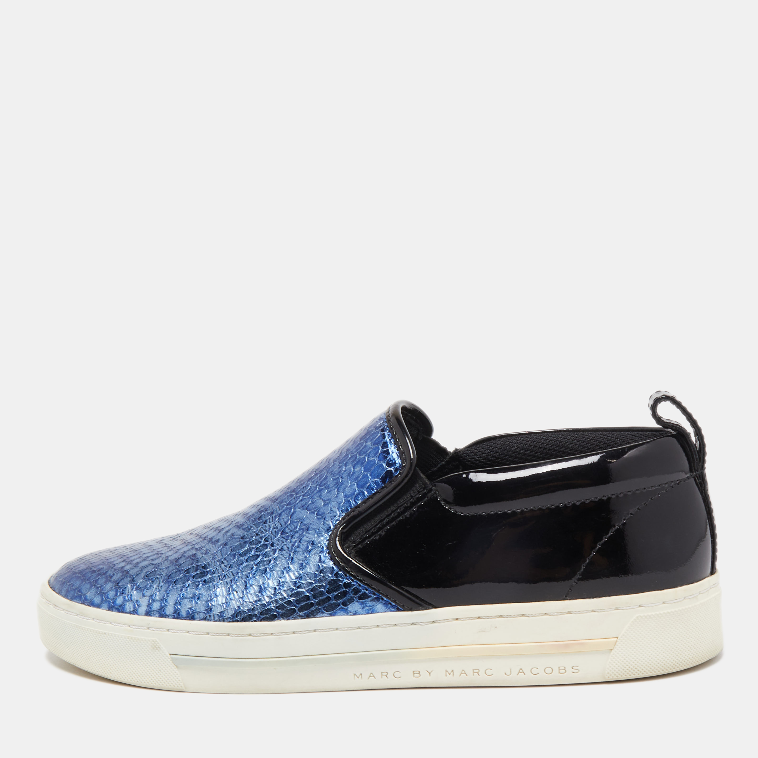 Marc By Marc Jacobs Blue/Black Patent And Python Embossed Leather Broome Sneakers Size 36