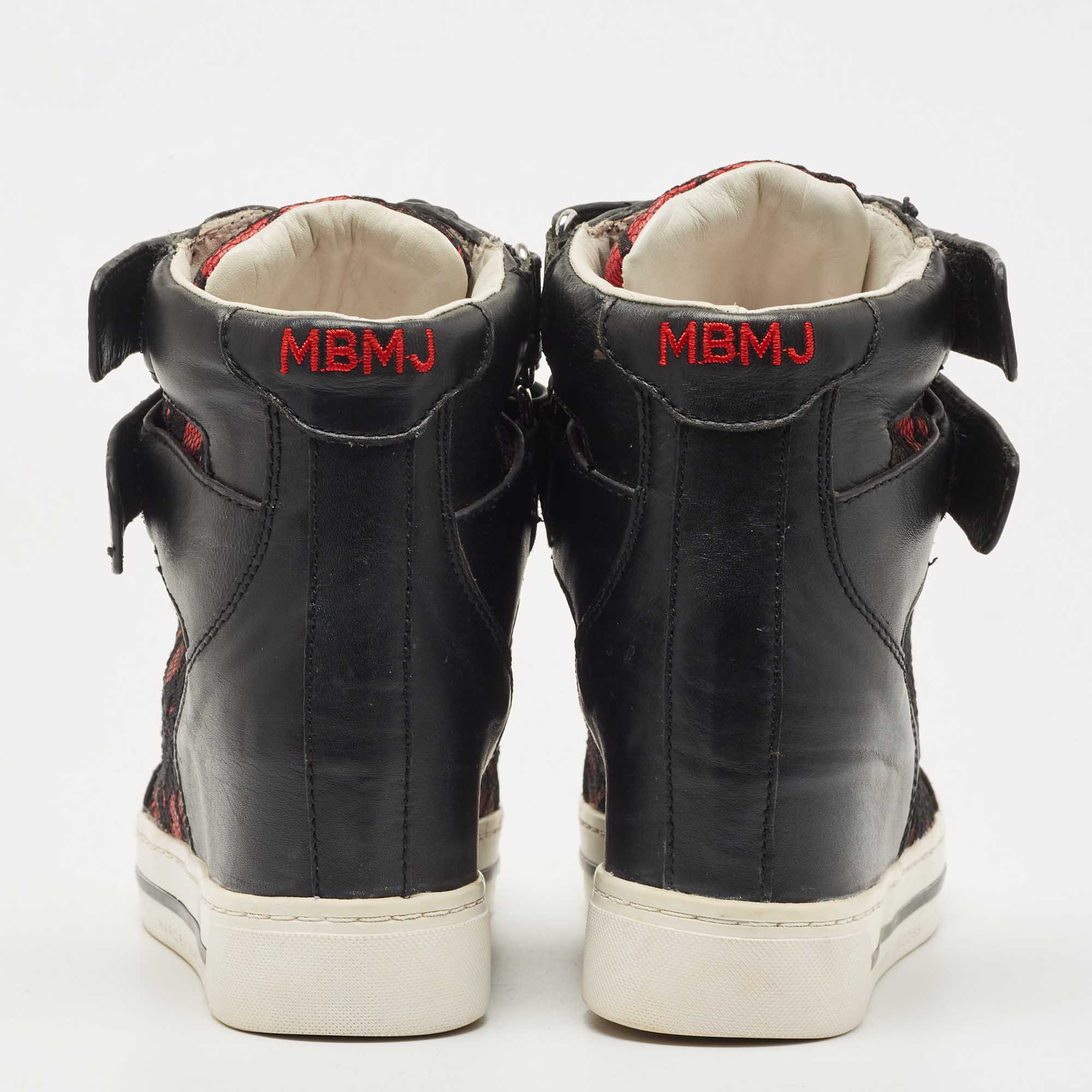 Marc By Marc Jacobs Black/Red Leather And Lace Detail Sneakers Size 36