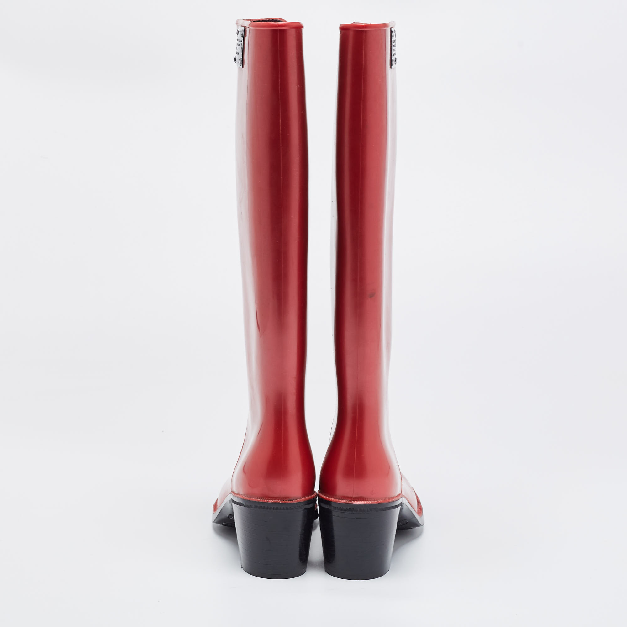 Marc By Marc Jacobs Red Rubber Block Heel Knee Length Boots Size 37