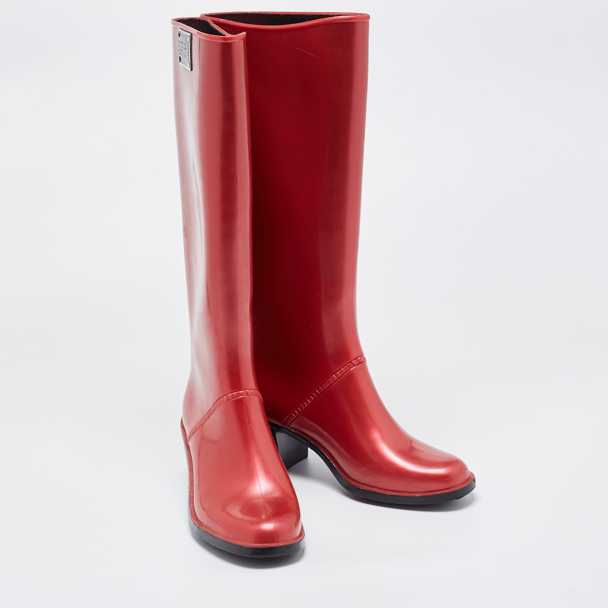 Marc By Marc Jacobs Red Rubber Block Heel Knee Length Boots Size 37