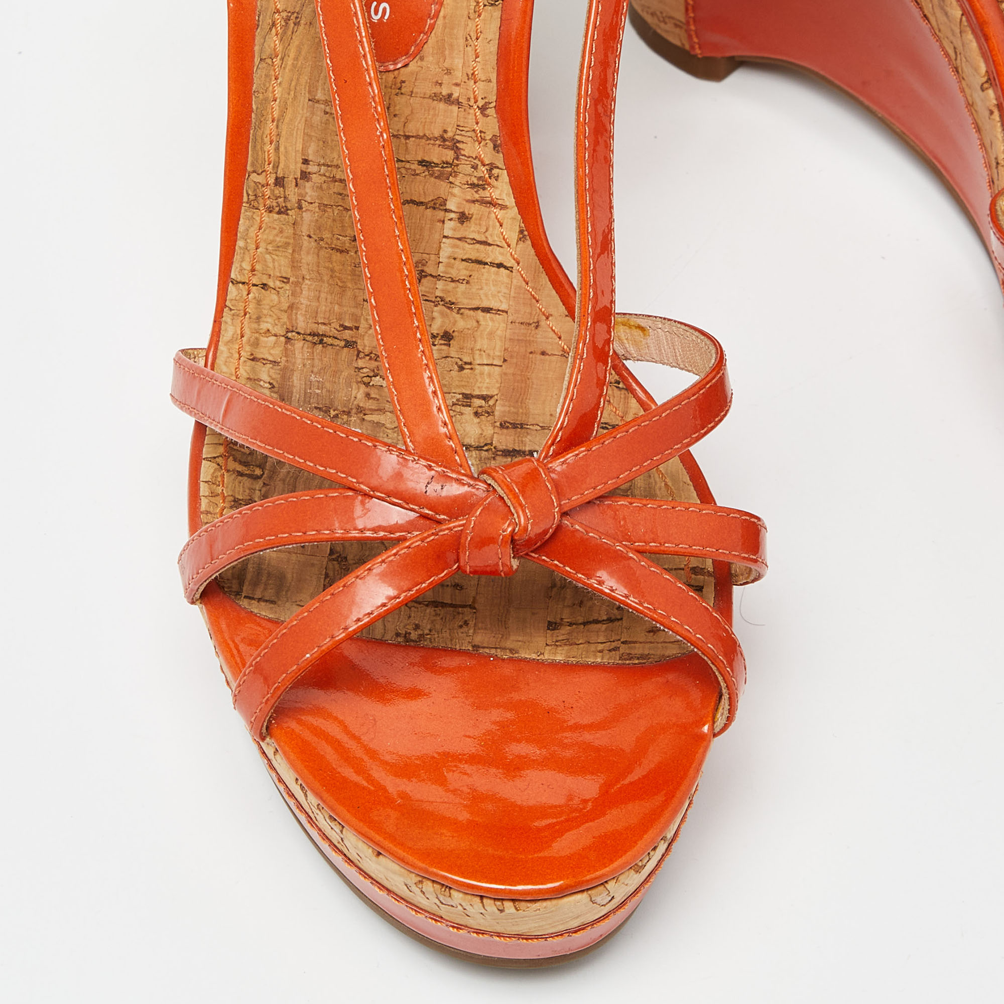 Marc By Marc Jacobs Orange Patent Leather Cork Wedge Slingback Sandals Size 37.5