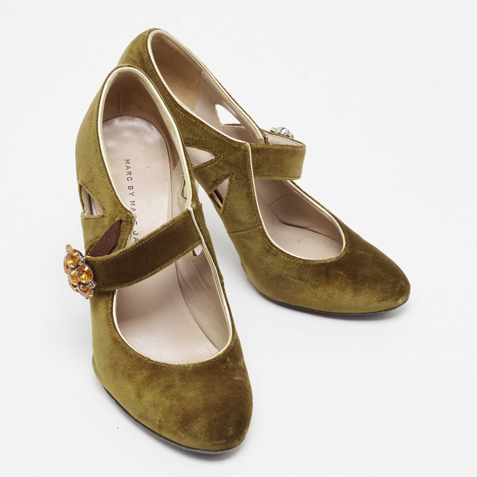 Marc By Marc Jacobs Olive Green Suede Mary Jane Pumps Size 37