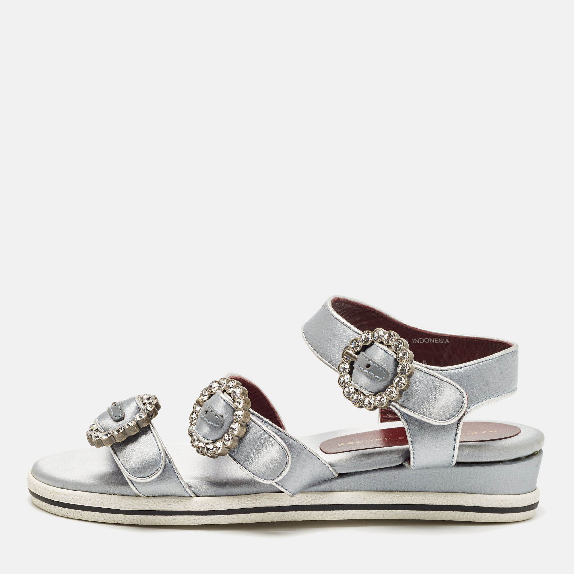 Marc by marc jacobs grey satin crystal embellished slingback sandals size 36.5