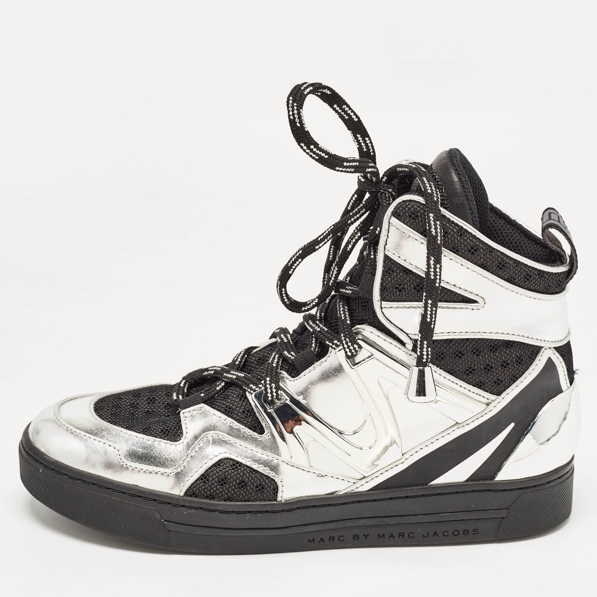 Marc by marc jacobs silver leather and mesh high top sneakers size 36