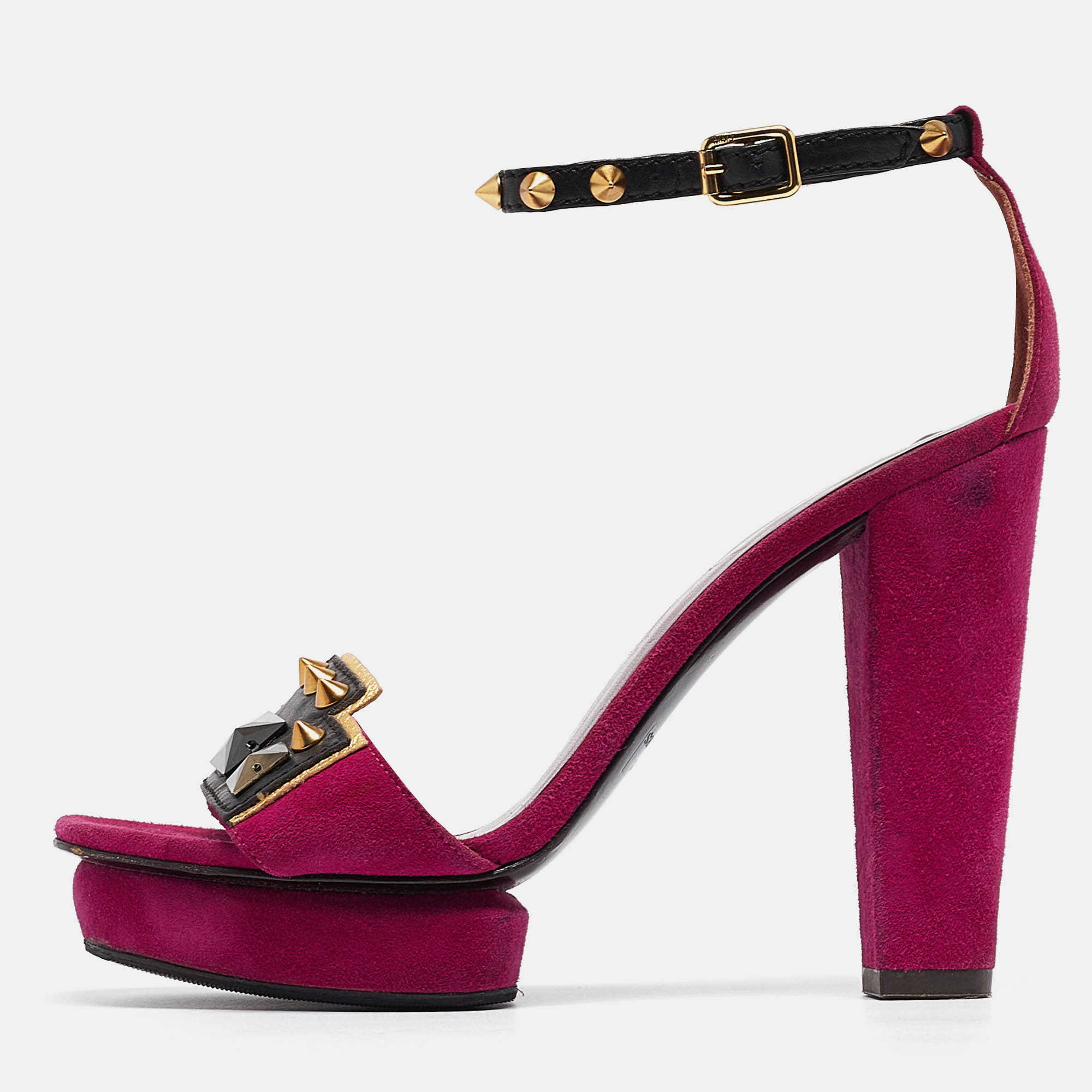 Marc by marc jacobs magenta suede and leather studded ankle strap sandals size 38
