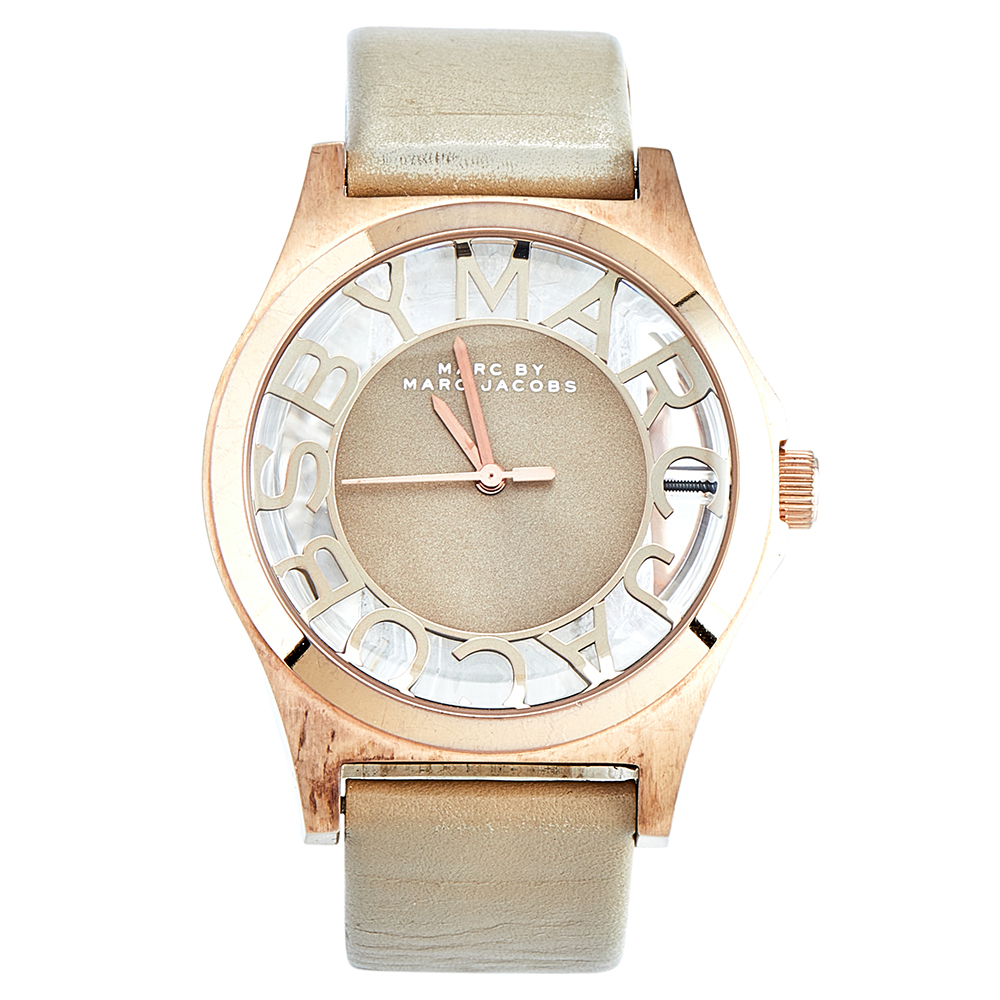 Marc by Marc Jacobs Brown Rose Gold Plated Stainless Steel Leather Henry MBM1245 Women's Wristwatch 40 mm