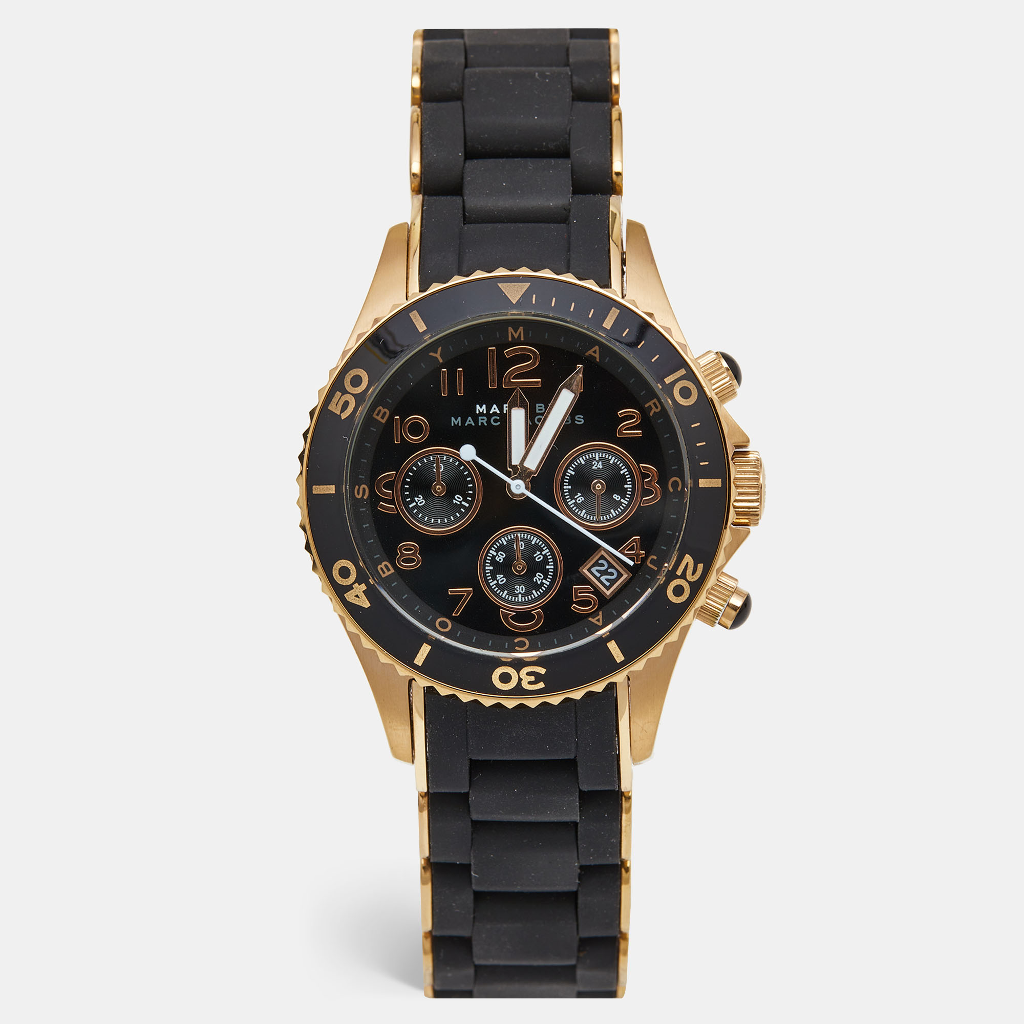 Marc By Marc Jacobs Black Gold Plated Stainless Steel Silicone Pelly MBM2553 Women's Wristwatch 40 Mm