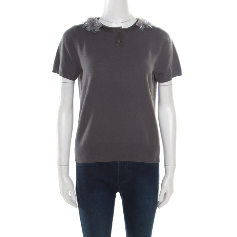 Image of Marc Jacobs Grey Cashmere Wool Embellished Collar Detail Sweater Top M